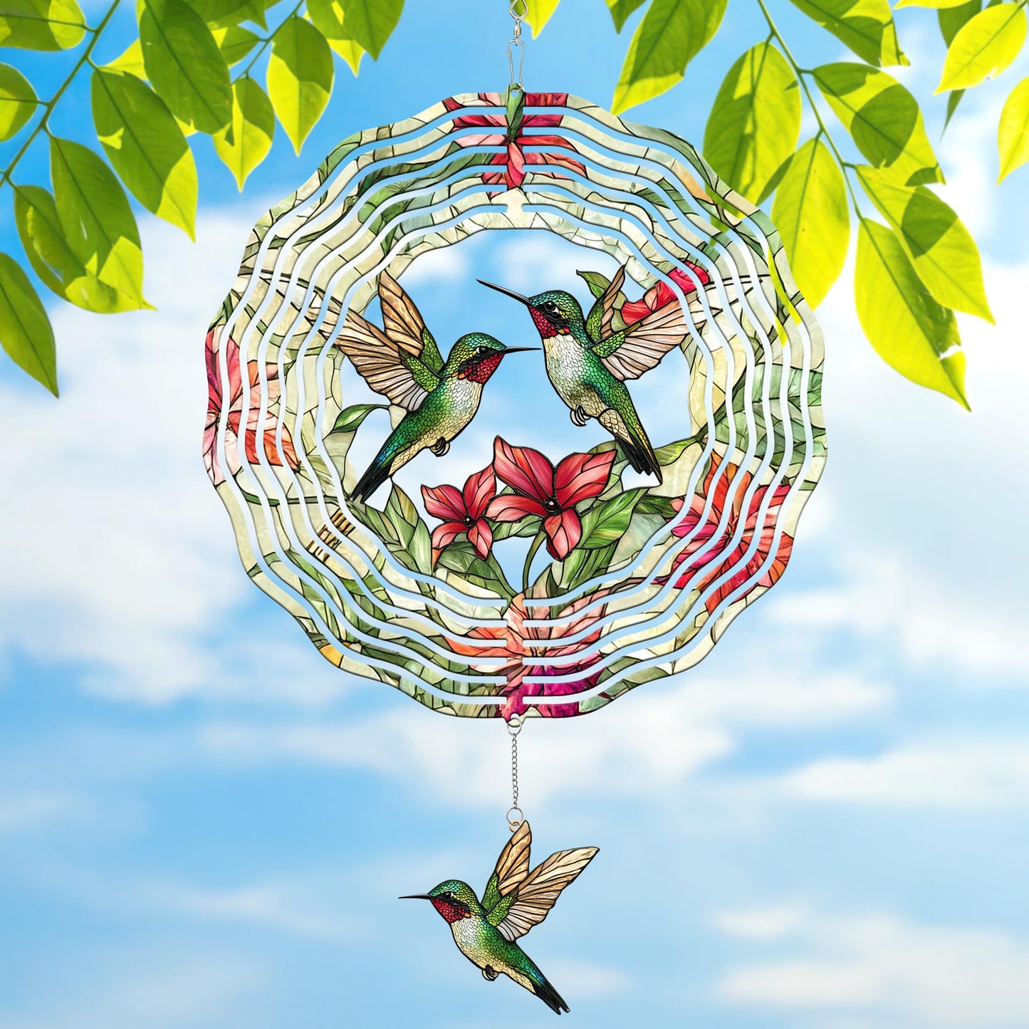 FLAGWIX Hummingbird Gifts for Women - 3D Stainless Steel Metal Wind Spinners 12in - Hummingbird Wind Spinner Yard Decorations Outdoor Indoor Hanging Garden Decor, Mothers Day Birthday Gift For Grandma