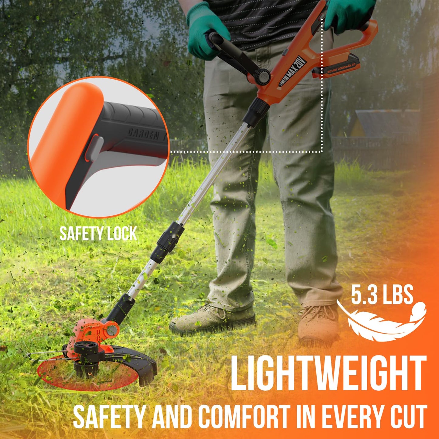 VARSK 12 Inch 20V Cordless Weed Wacker with Automatic Line Feed, 2 in 1 String Trimmer and Edger, Includes 2 X 2.0Ah Batteries/1 X Charger/6 X Replacement Spools, Weed Eater for Lawn, Garden, etc