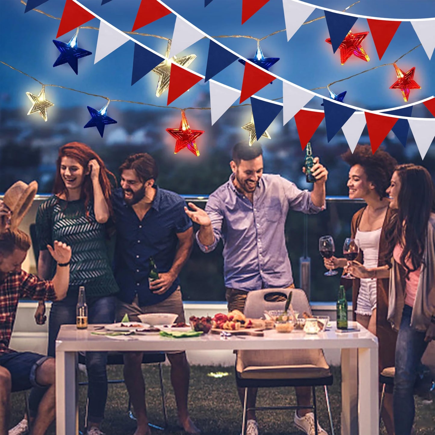 33 ft Pennant Banner Flags,Flag Triangle Bunting Garland Decor，for Fourth of July,Wedding,Birthday Party,Baby Shower,Graduation,Golf Party Decor (Blue White Red Independence Day Banner Decor)