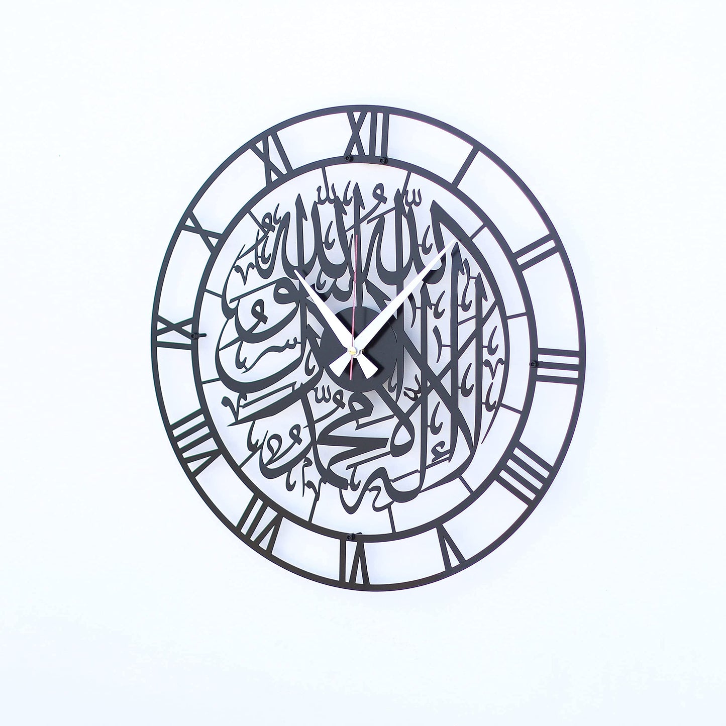 iwa concept First Kalima Metal Islamic Silent Clock | Islamic Ramadan Wall Decorations | Modern Muslim Housewarming Gift | Arabic Calligraphy | Quran Wall Art (Black)
