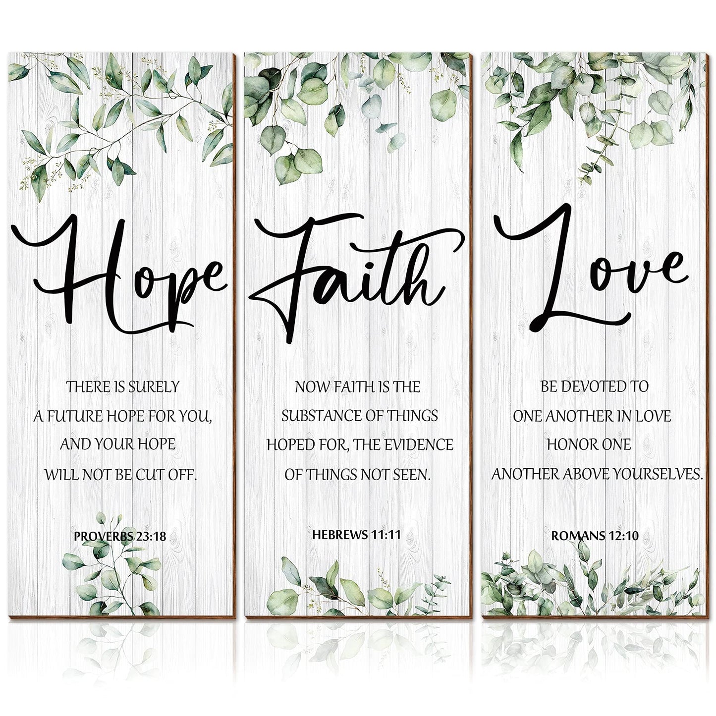 3 Pieces Wall Decor Christian Wall Decor Green Inspirational Art Scripture Hanging Plaque Rustic Wooden Leaves Sign Quote for Home Bedroom Decoration
