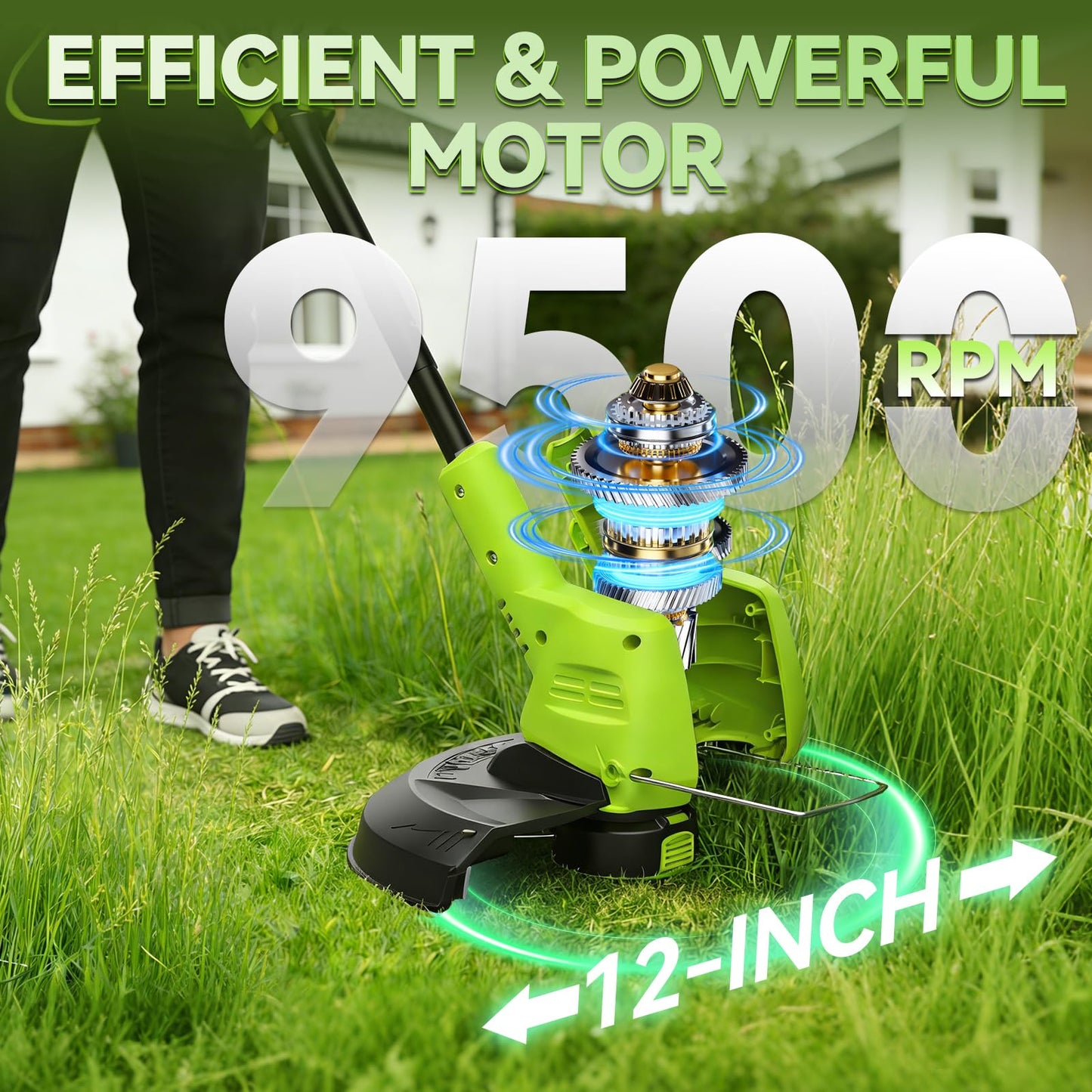 GOODJOB 20V 12" Cordless String Trimmer & 650CFM Leaf Blower Combo with 2X Batteries - Ultra-Light 3.5lbs Auto-Feed Weed Eater for Lawn Care