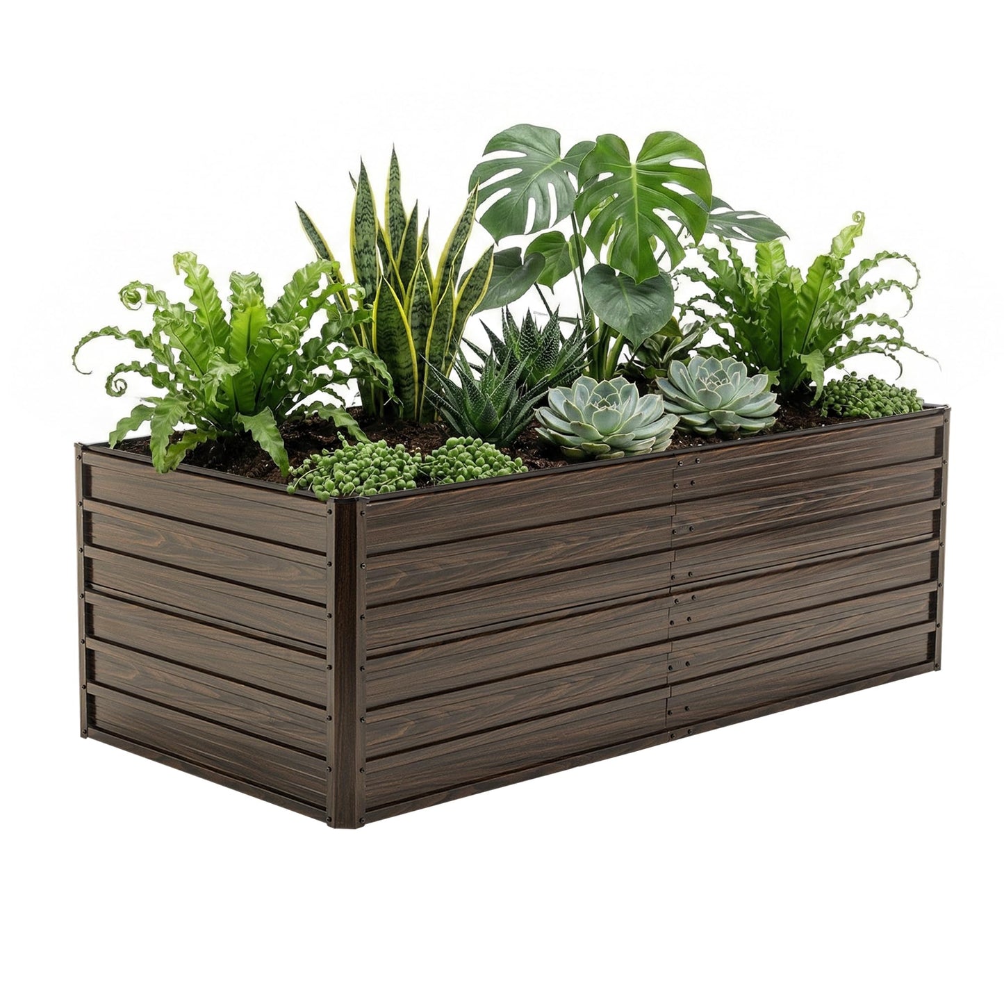 RocVanc Galvanized Raised Garden Beds 6x3x2FT Outdoor Planter Boxes with Safety Edging and Gloves Metal Garden Bed Kit for Vegetables Flower and Fruits (Brown Wood Grain