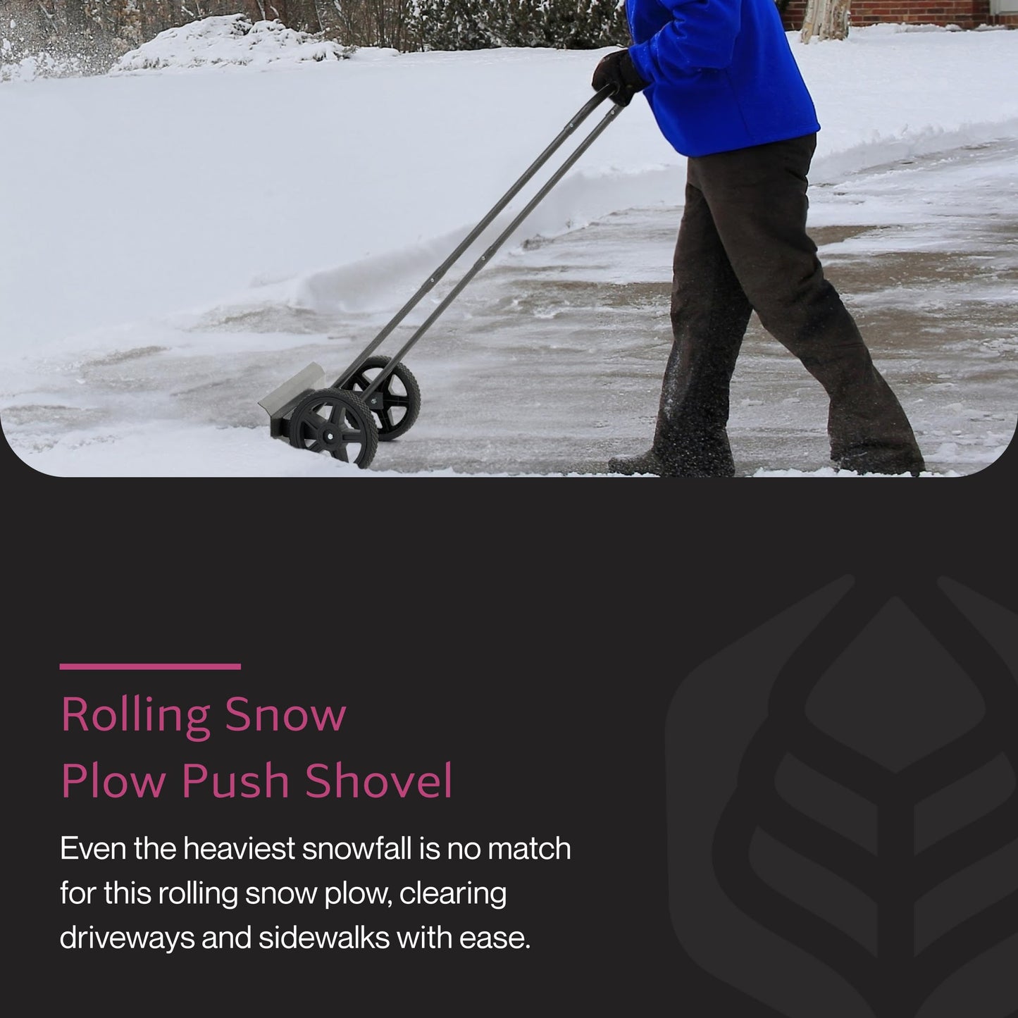 Yard Butler IRSPP-24 Snowplow Rolling Push Shovel - No-Bend Shovel for Easy Snow Clearing - Ergonomic Design - Two-Handed Cushioned Grips - Powder-Coated Steel Construction - Simple Assembly