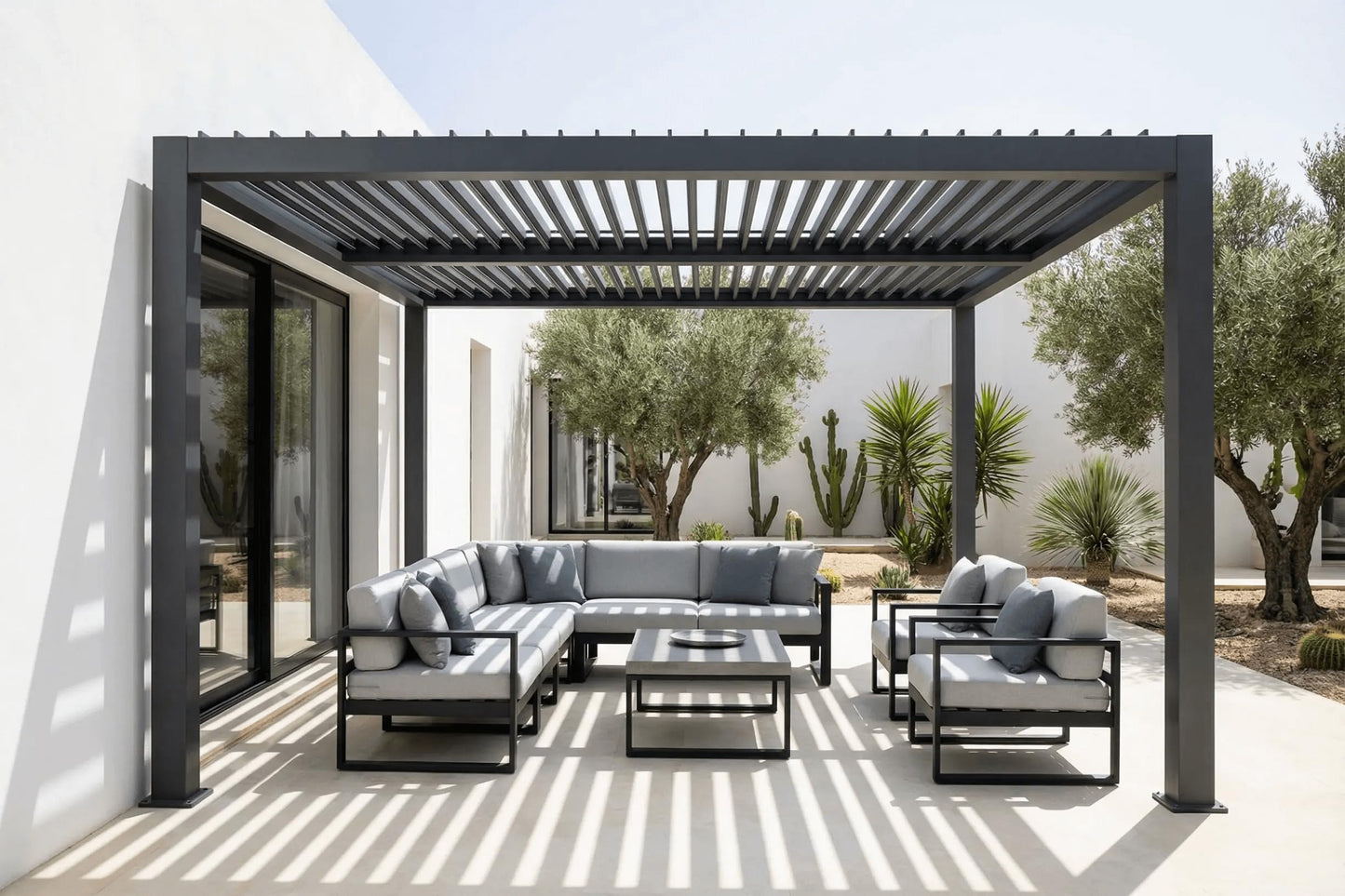 Patio Kingdom 10' x 10' Louvered Pergola Outdoor Aluminum Pergola Kit with Adjustable Roof, All-Weather Metal Gazebo with Drainage System for Patio, Deck, Garden and Backyard Shade, Gray