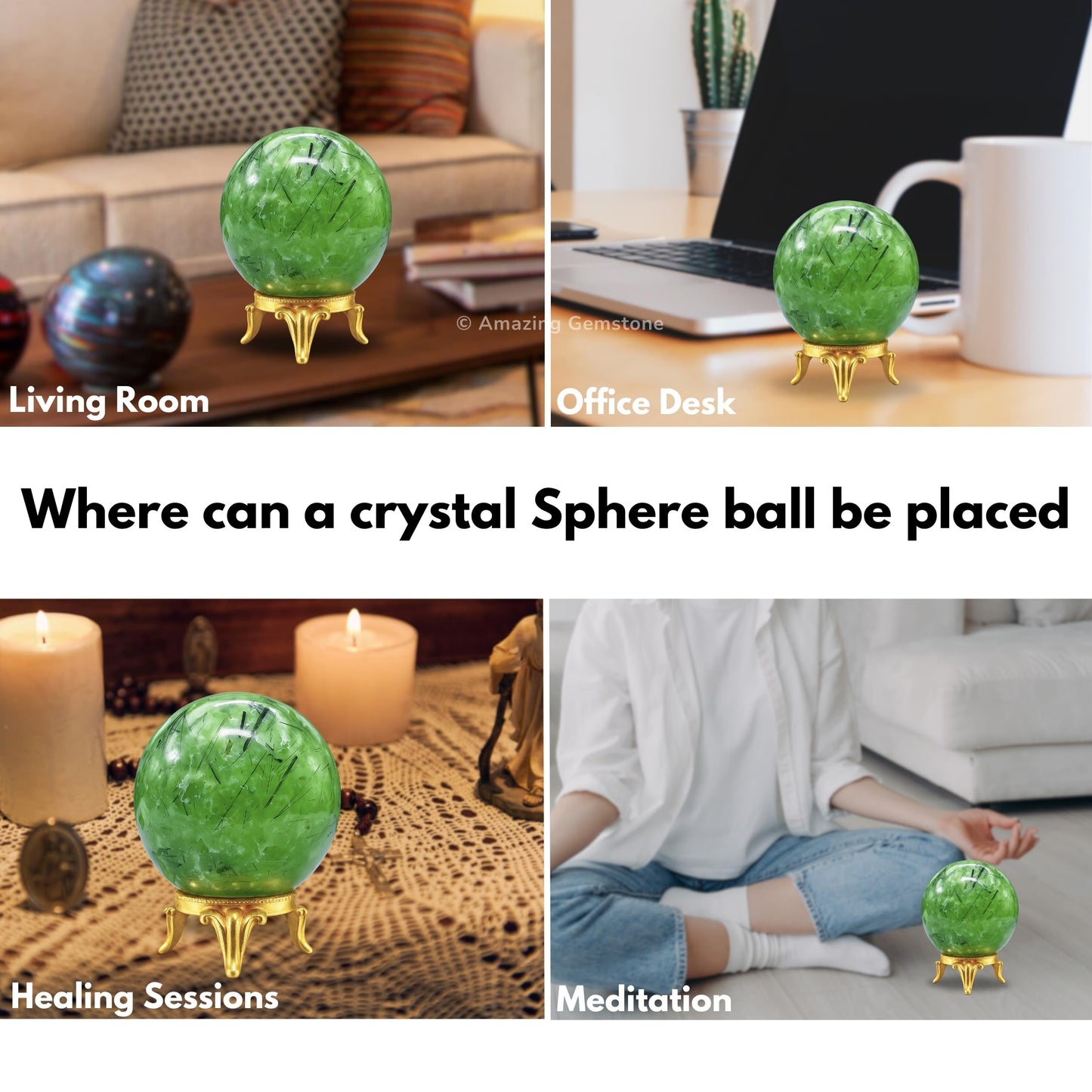 Amazing Gemstone Prehnite Crystal Ball with Stand - 2 Inches Crystal Sphere Meditation Balls for Witchcraft and Decorative Balls