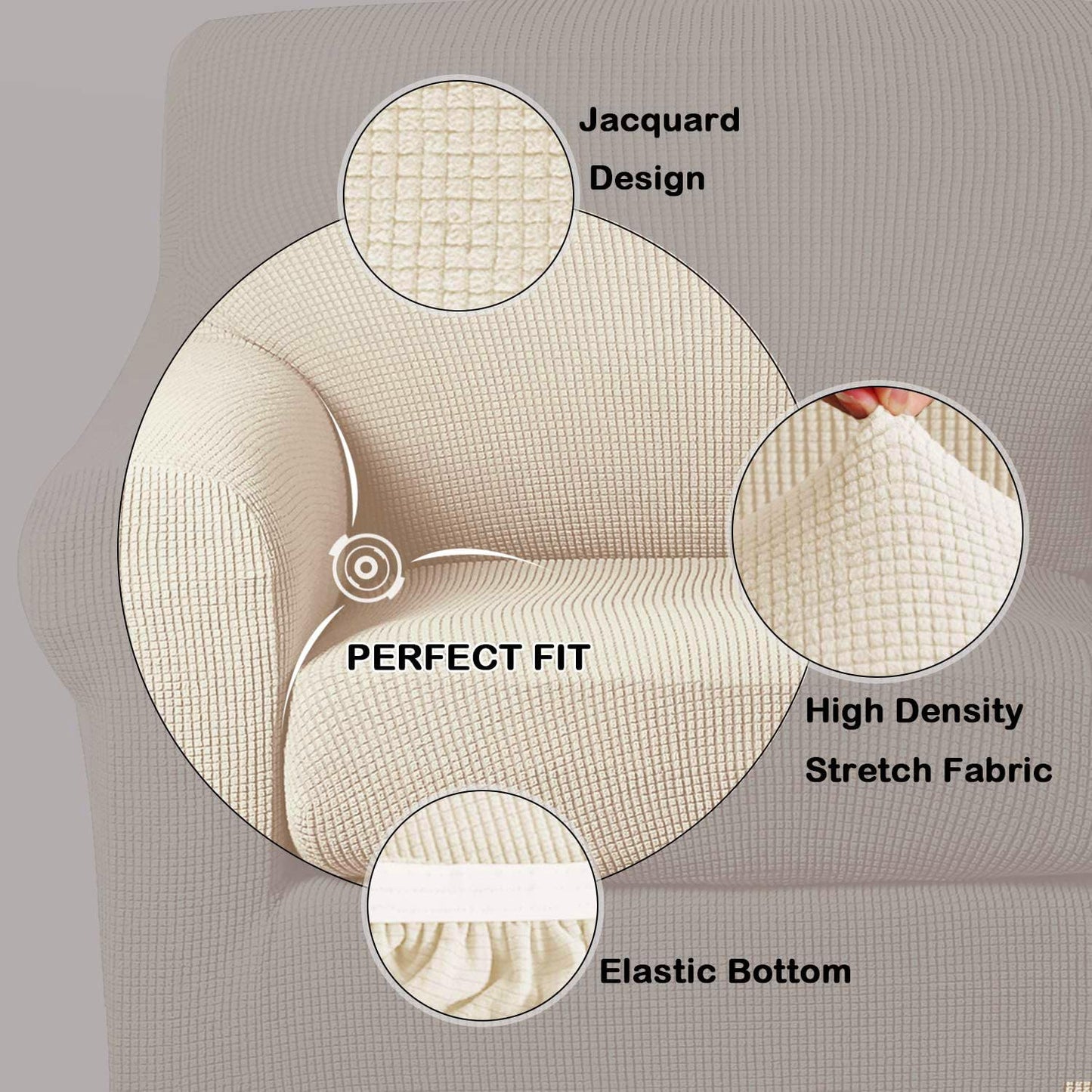 Turquoize 2 Piece Chair Covers for Living Room Armchair Cover Armchair Slipcovers with Arms Feature Thick Jacquard Fabric (Chair,Biscotti Beige)