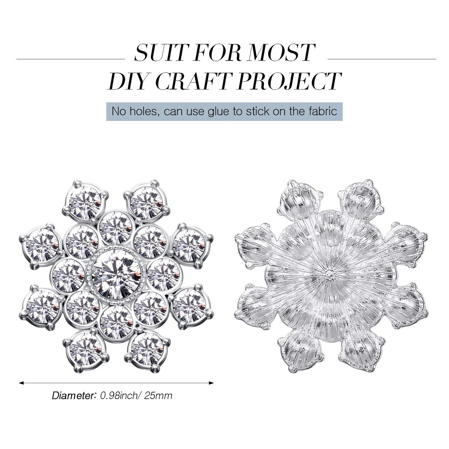 50 Pcs Snowflake Rhinestones Buttons Snowflake Embellishments Crystal Button Flat Back Rhinestone Applique DIY Crafts for Button Brooches Wedding Decor Hair Accessories Jewelry Making(Silver)