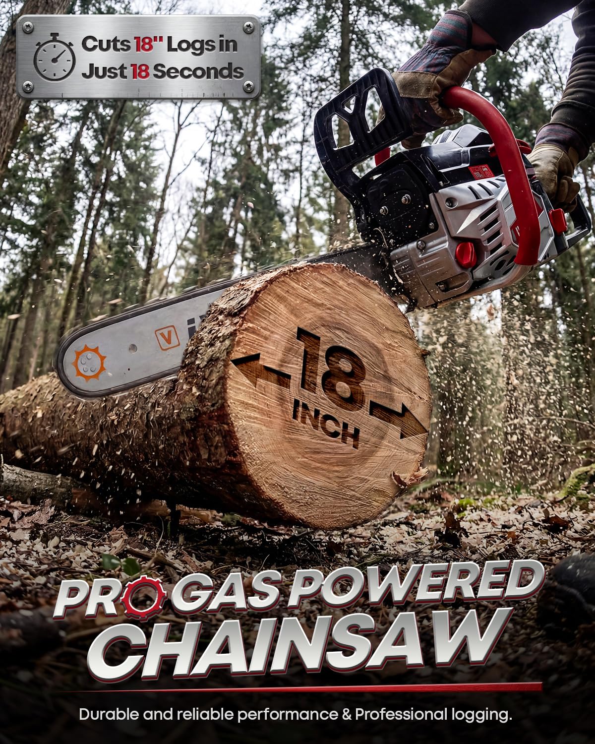 IVOVI 63CC Gas Powered Chainsaw with 20 and 18 Inch Bars, 3.7HP 2-Cycle Engine for Tree Felling, Logging and Firewood Preparation, Includes Portable Carrying Pouch and Tool Kit (Silver Black)