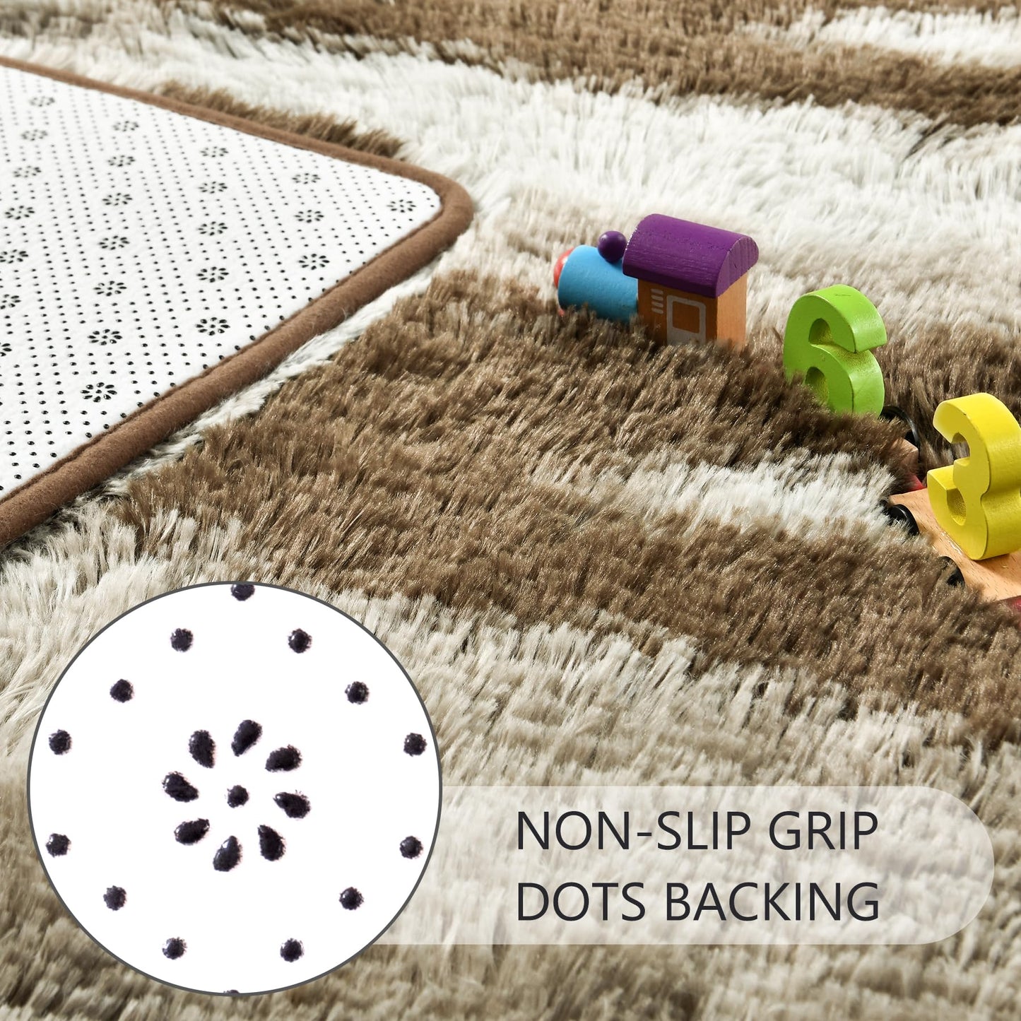 Noahas Fluffy 4x6 Area Rugs for Bedroom Living Room,Shag Khaki Thick Throw Floor Carpet,Soft Shaggy Bedside Non-Slip Plush Dorm Nursery Kids Rug