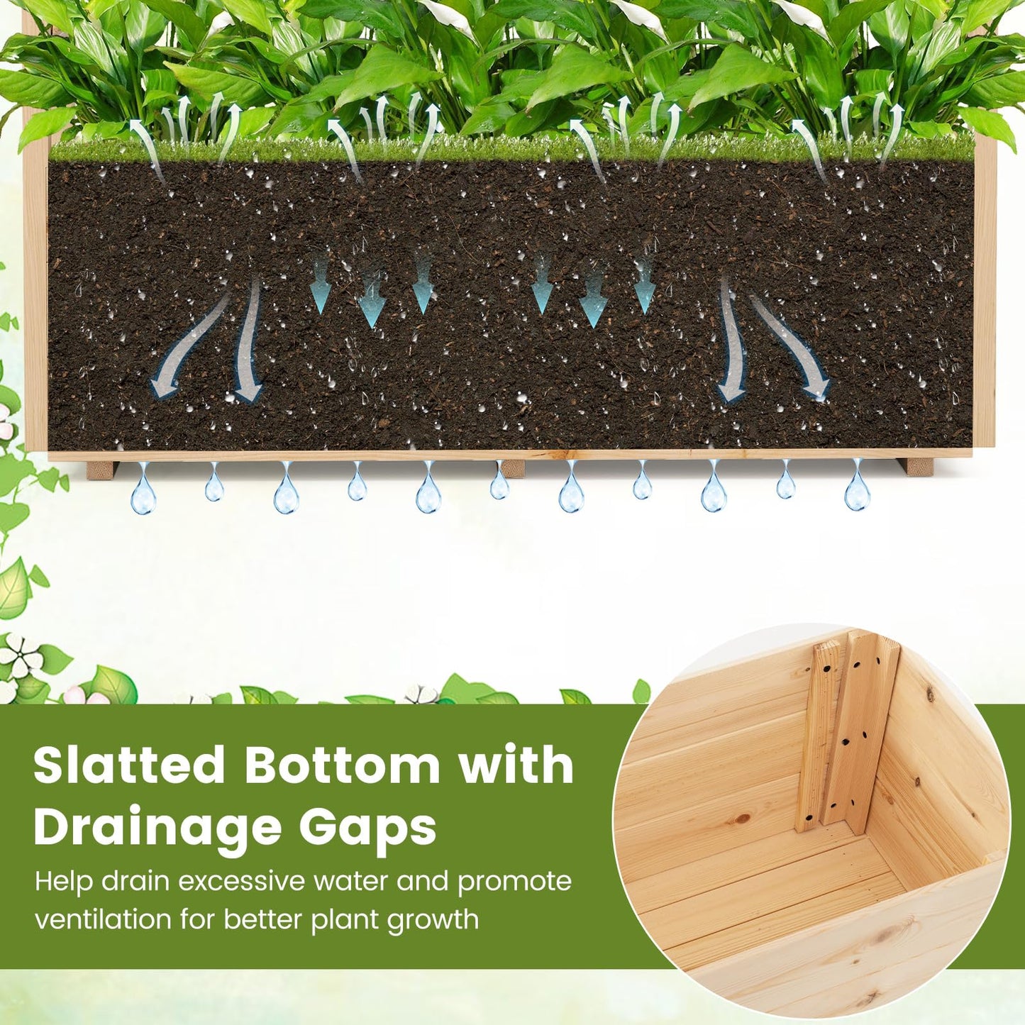 Giantex Raised Garden Bed with Sided Trellis & Hanging Roof, Wood Planter Box, Freestanding Garden Planter Raised Bed for Flowers Herbs Climbing Vines 45”x16”x41” (L x W x H)