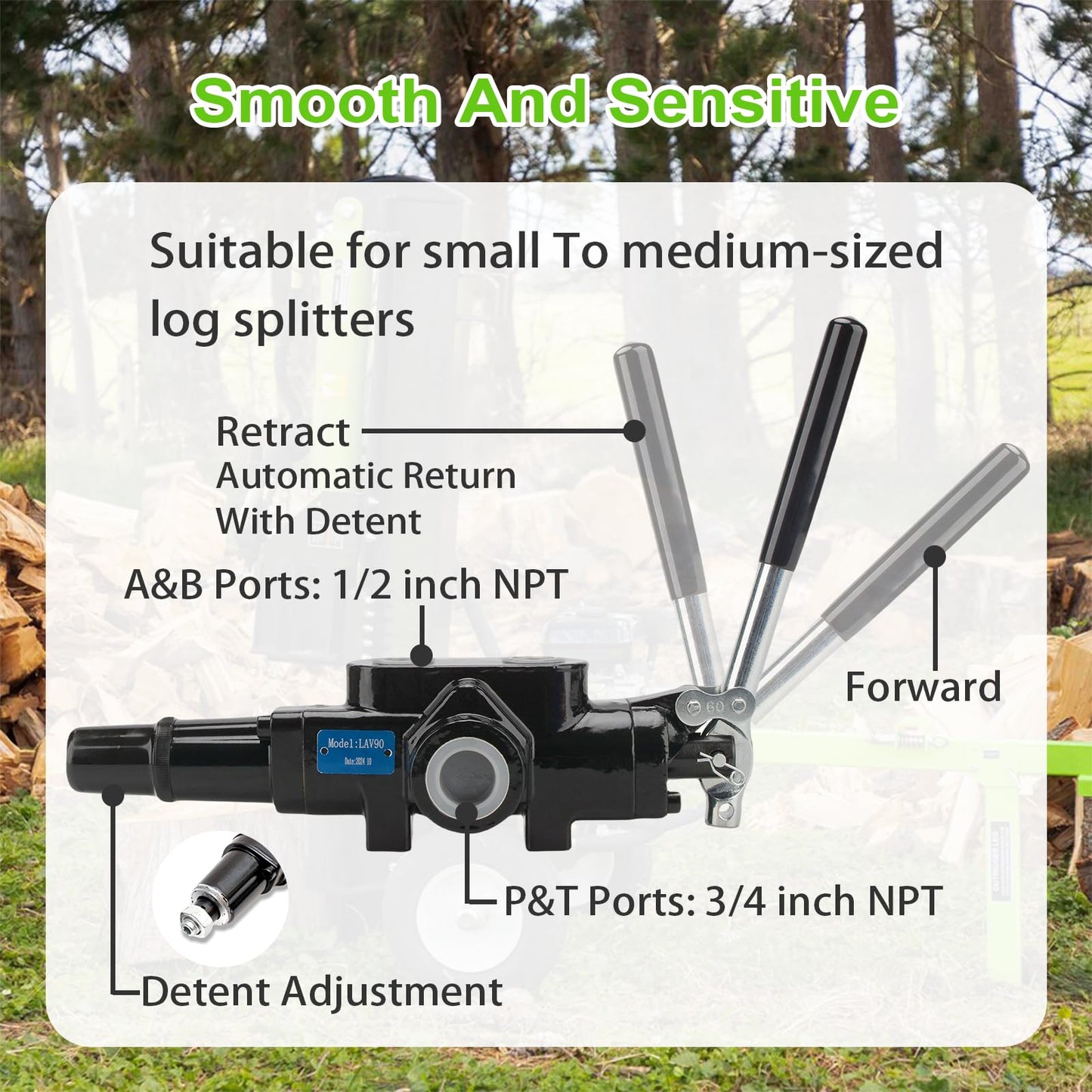 INPANOLS Hydraulic Log Splitter Valve w/ 2 Joystick, Hydraulic Directional Control Valve, 1 Spool 25GPM 3626PSI Hydraulic Loader Valve for Log Splitter, Small Tractors & Loaders