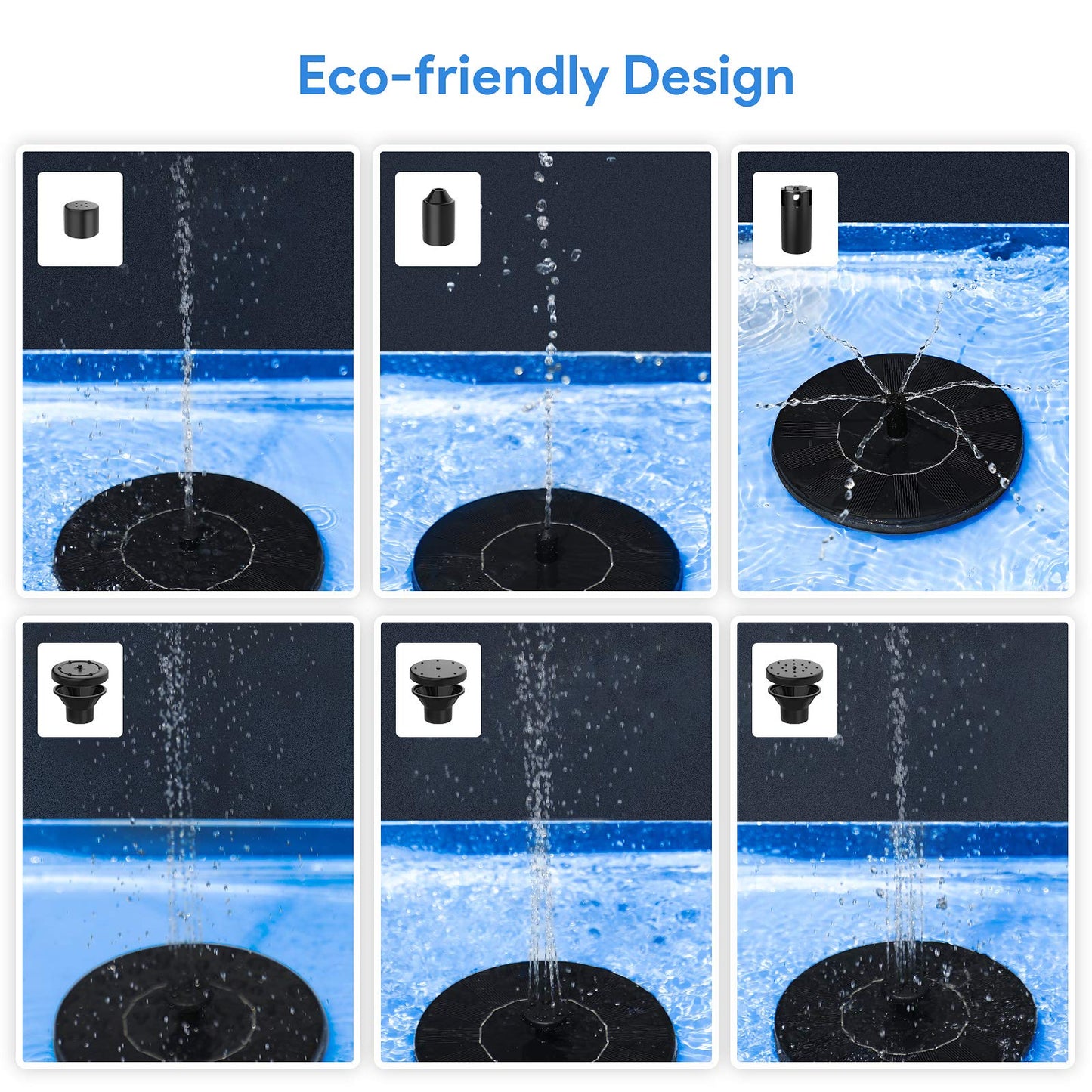 Solar Fountain, Floating Solar Powered Water Fountain Pump for Bird Bath, Garden, Pond, Pool, Outdoor (1W)
