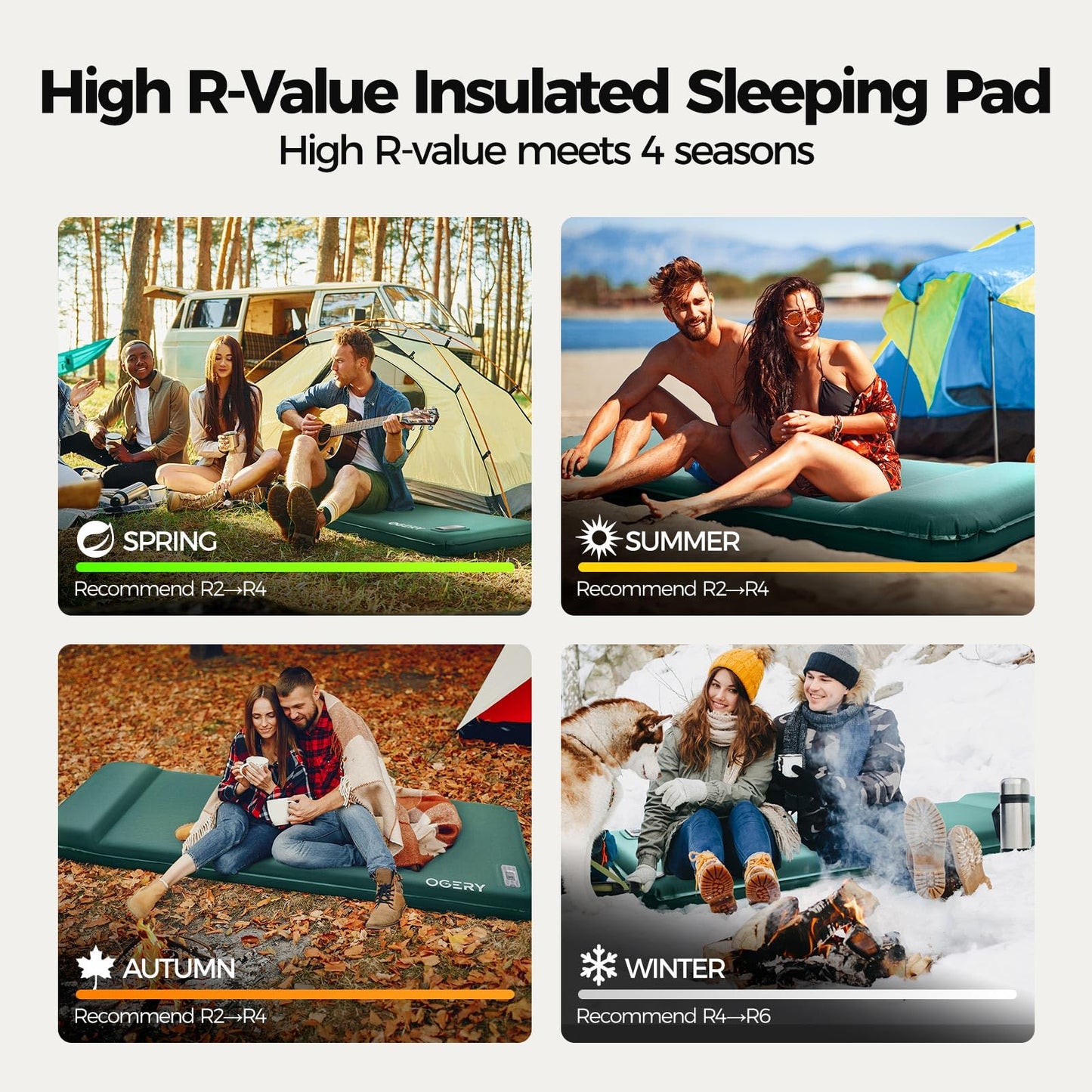 OGERY Self Inflating Sleeping Pad with Electric Pump, 3.15" Ultra-Thick Memory Foam Camping Pad, 4 Season Camping Mattress Pad with Built-in Pillow, Camping Essentials Gear for Tent Travel Car