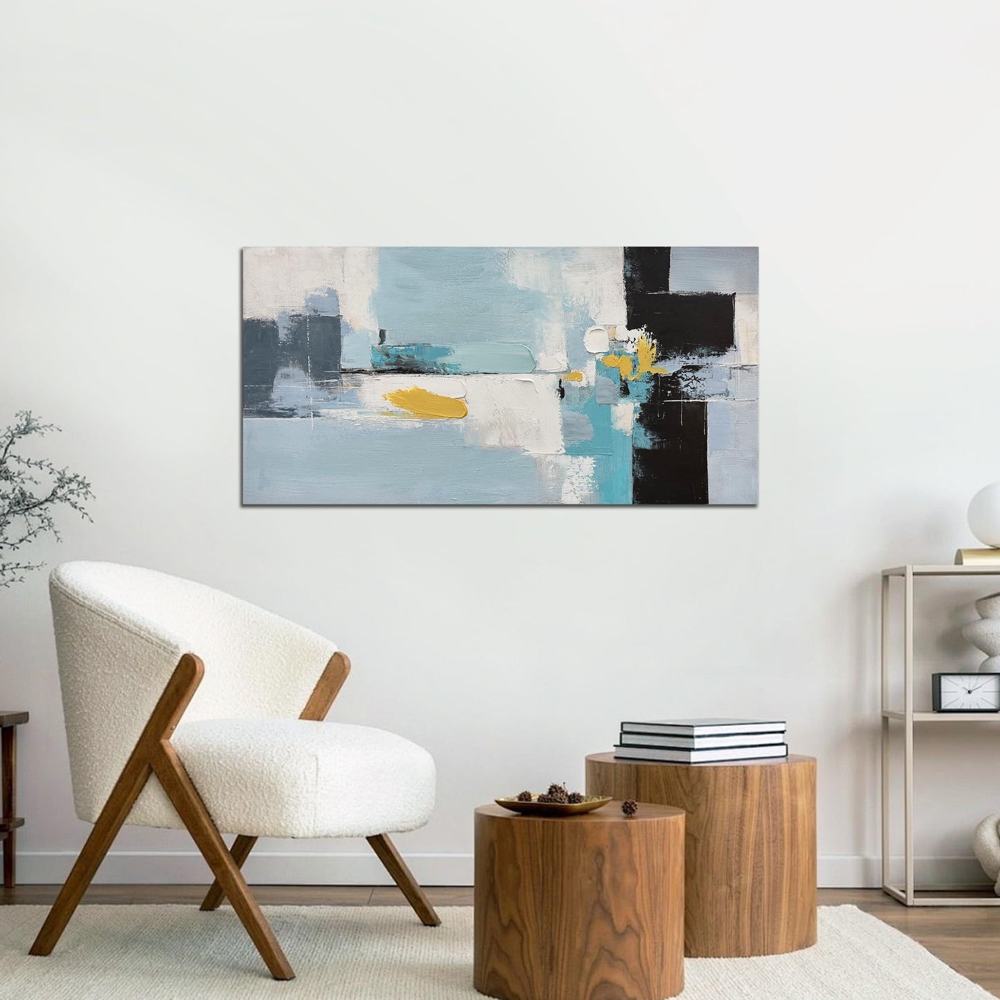 Tarfupth Large Blue Abstract Wall Art for Living Room Black and White Hand Painted Oil Painting Modern Textured Canvas Artwork for Bedroom Home Office 20"x40"