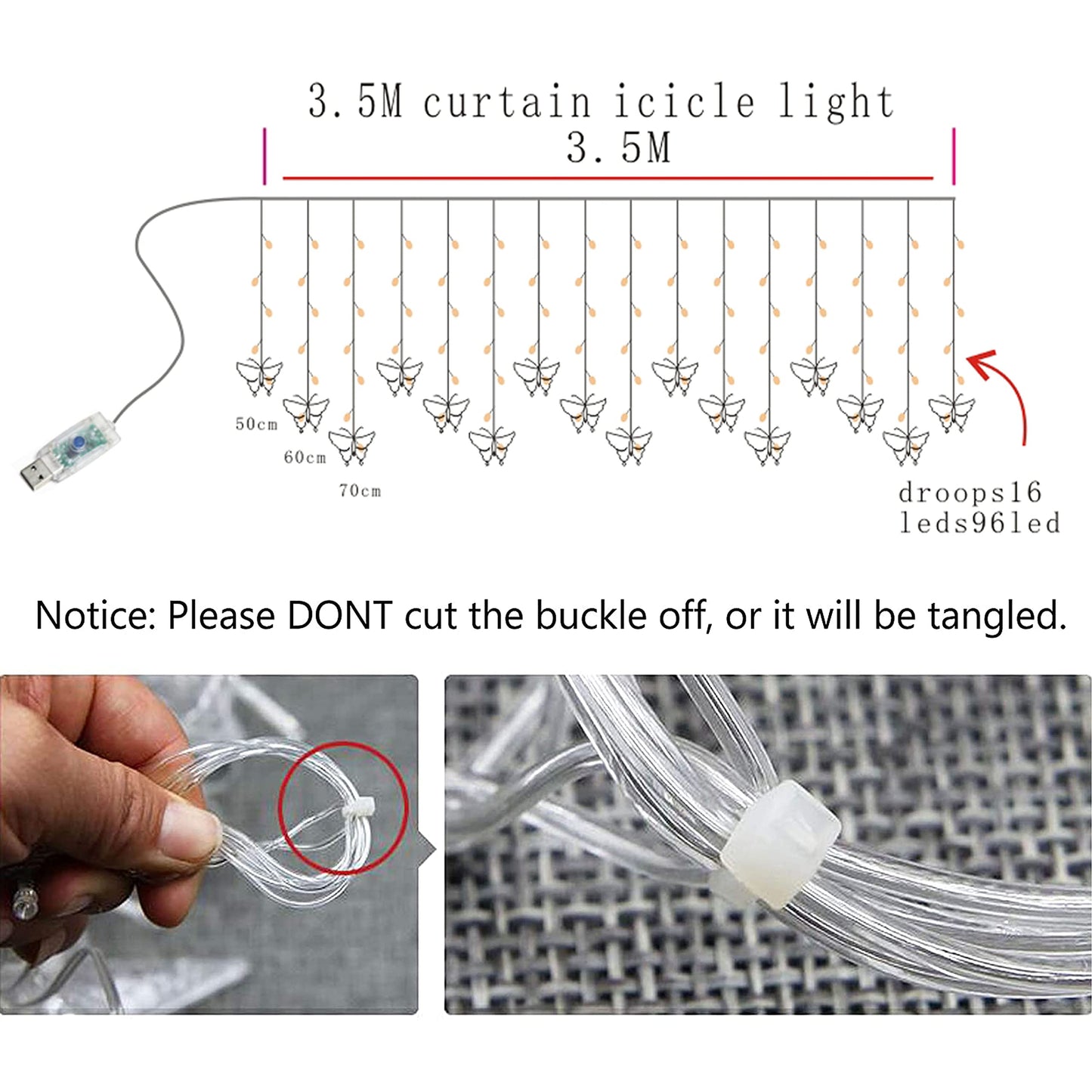 Decorman Butterfly Curtain Lights, 13ft 96 LED USB Window Fairy Lights 16 Butterflies 8 Modes Firefly Twinkle Timer String Lights with Remote for Room Bedroom Wall Ceiling Party Wedding Christmas
