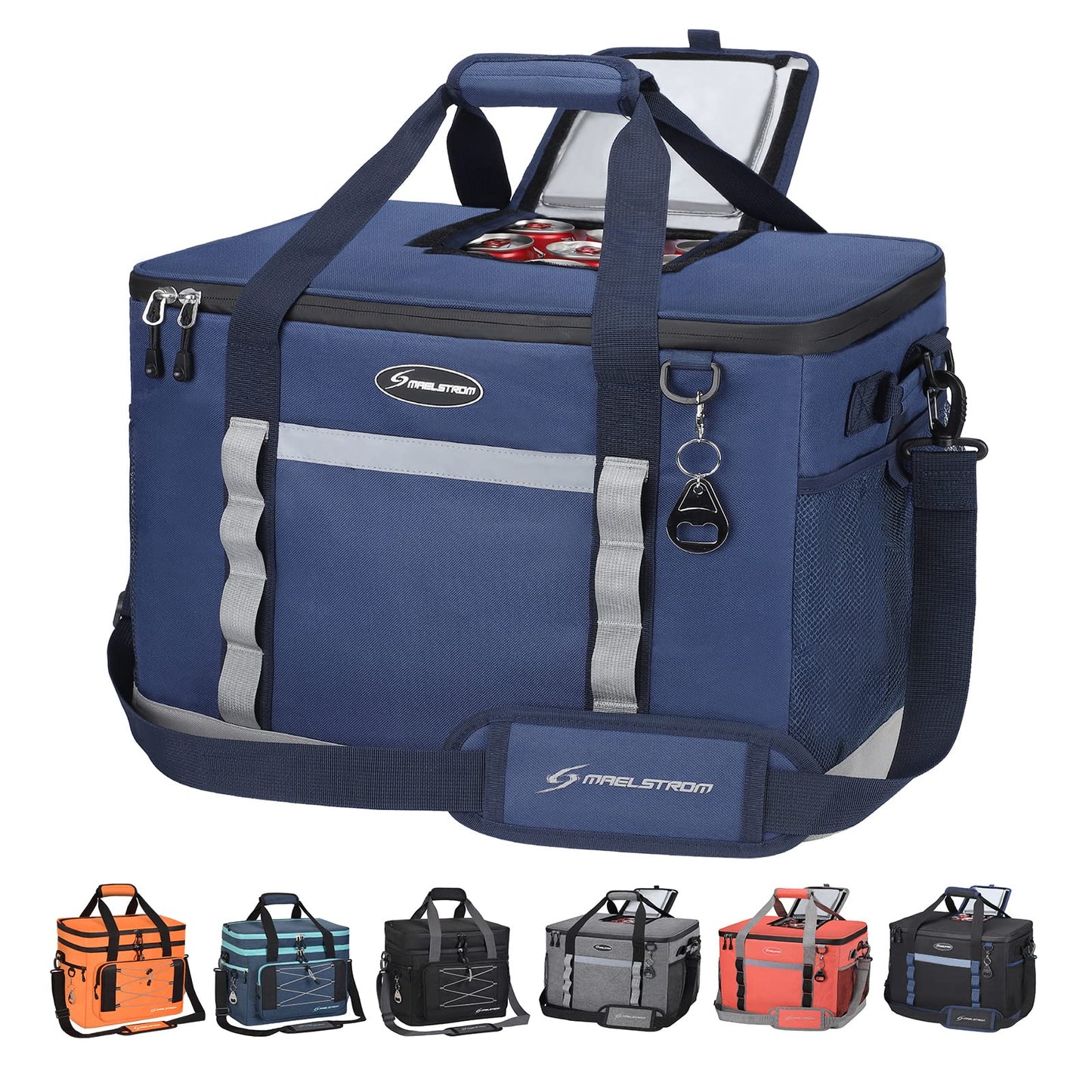 Maelstrom Collapsible Soft Cooler Bag,35/55/75 Cans Beach Cooler with Flip Top Lid, Ice Chest, Leakproof & Portable for Beach, Camping, Road Trips & Grocery Shopping (Blue, 75 Can)