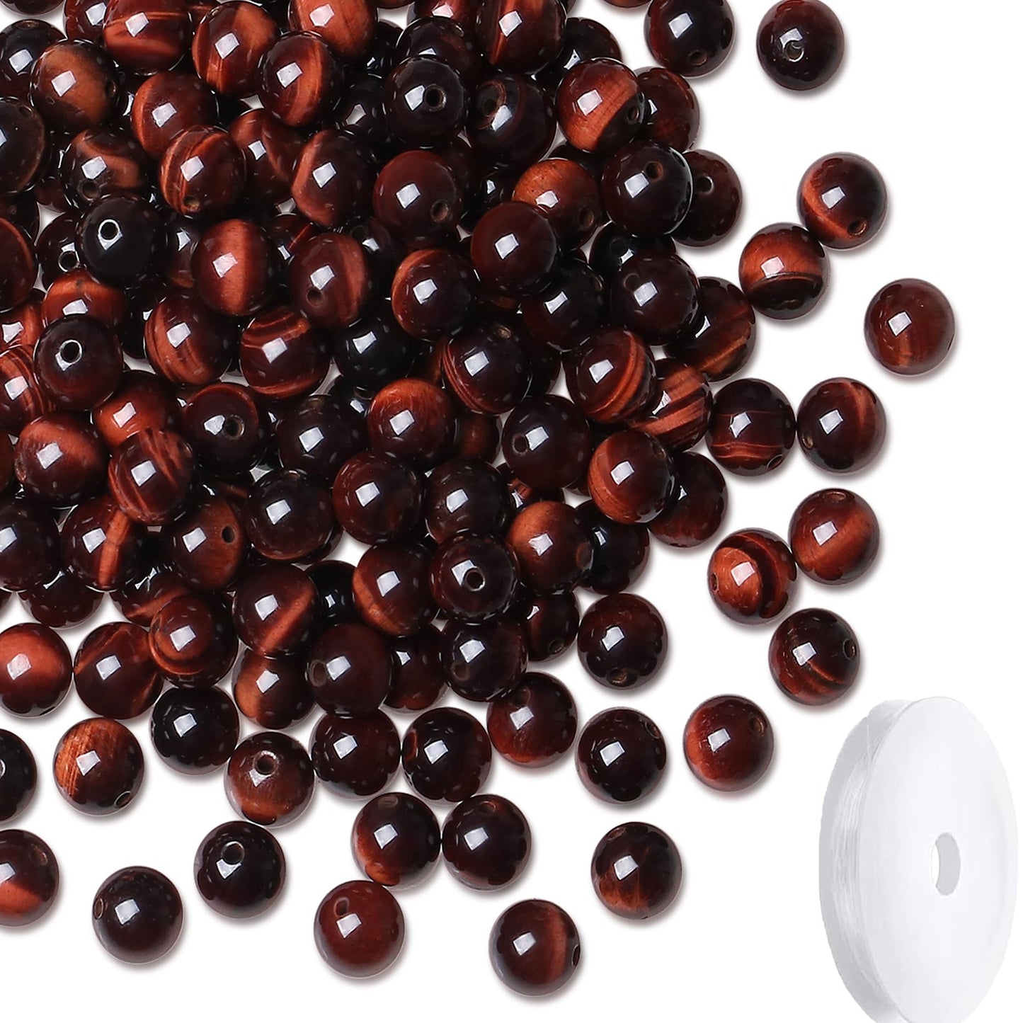 NUKAYAI Red Tiger Eye Beads 60Pcs Crystal Beads 8mm Round Stone Red Bead Smooth Loose Bead for Bracelet Necklace DIY Earrings Making