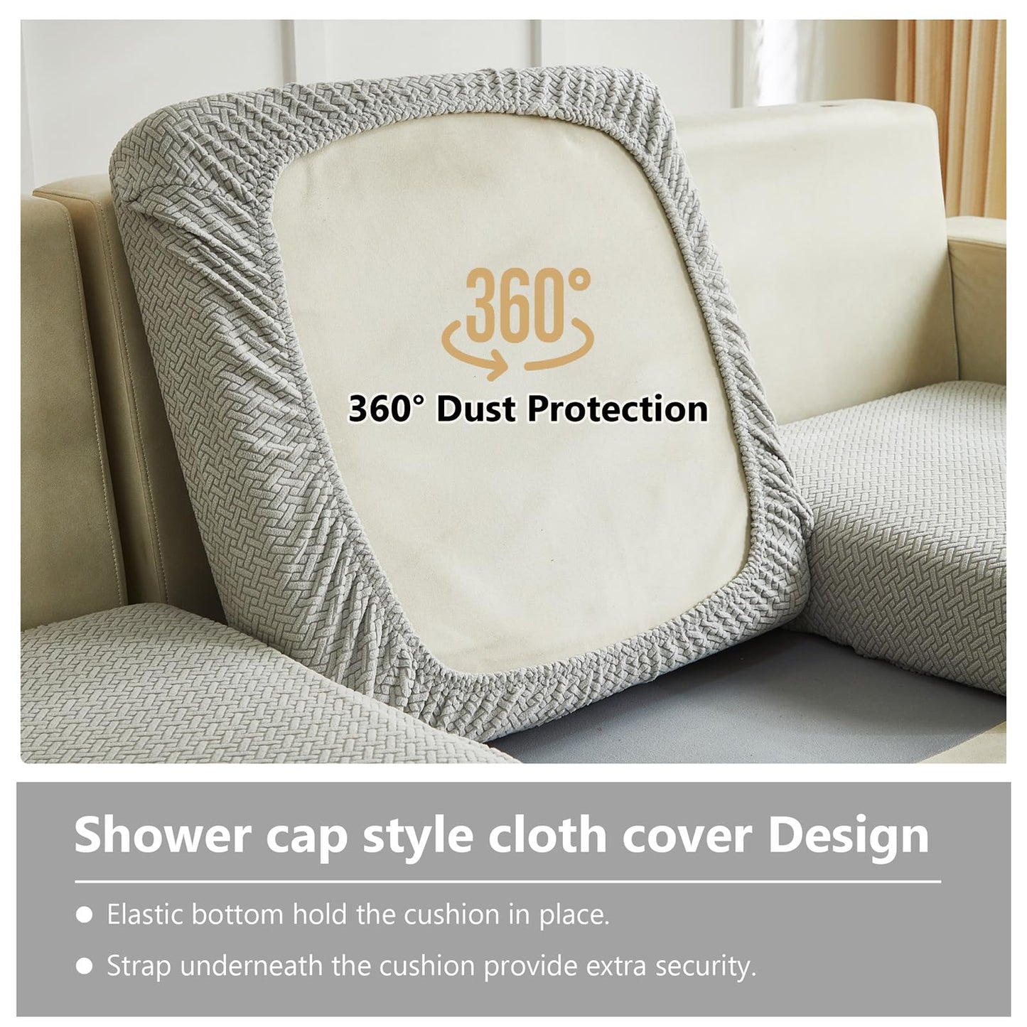 Yoovat Couch Cushion Covers for Sofa Couch Covers Wear-Resistant Universal Sofa Cover Washable Stretch for Sectional Slipcovers (Texture-Light Gray,Large Single Seat Cover)