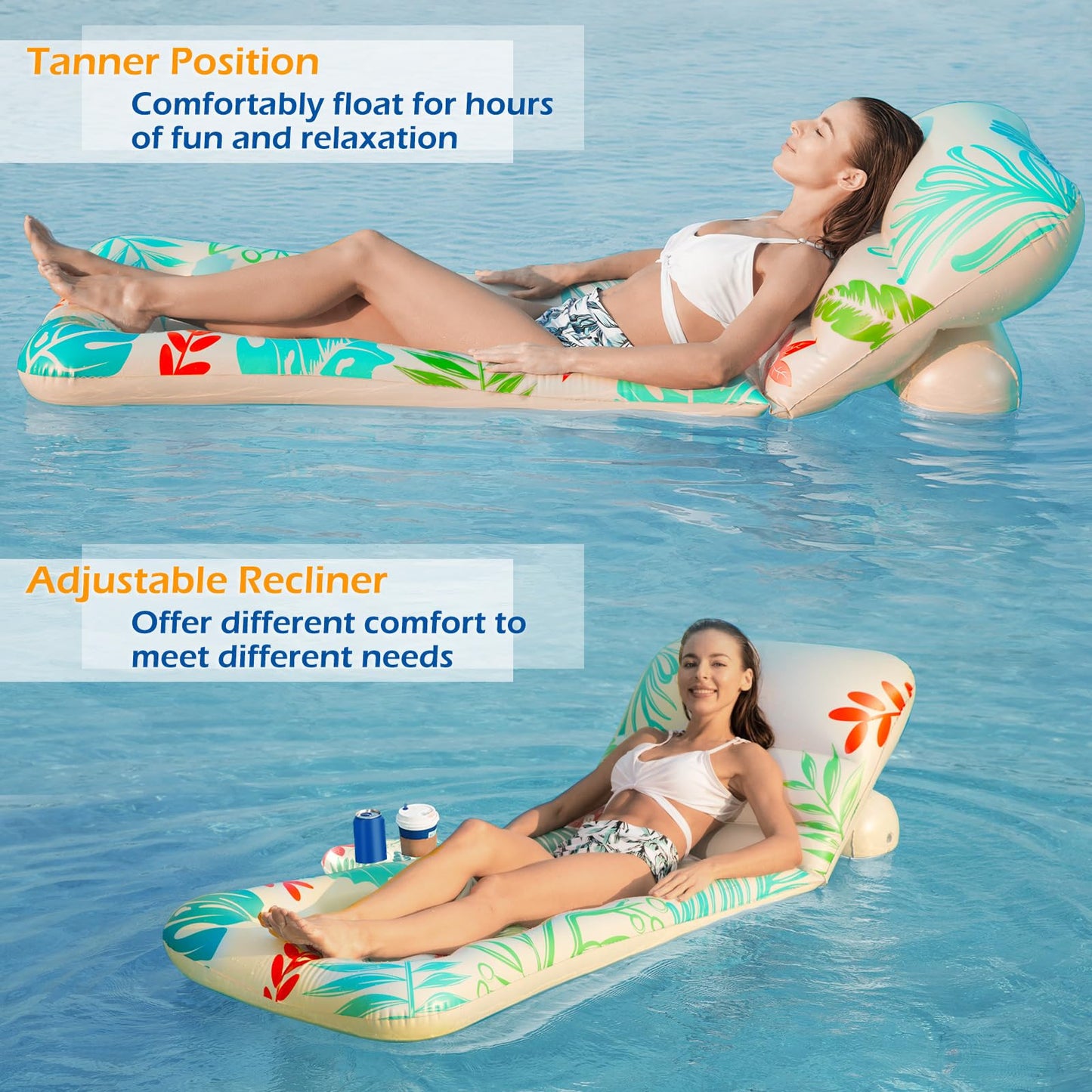 Jasonwell Inflatable Pool Float Adult - Pool Floaties Lounger Floats Floating Chair Raft with Adjustable Backrest Cup Holders Water Floaty Lake Lounge Tanning Floats Beach Party Toys for Adults