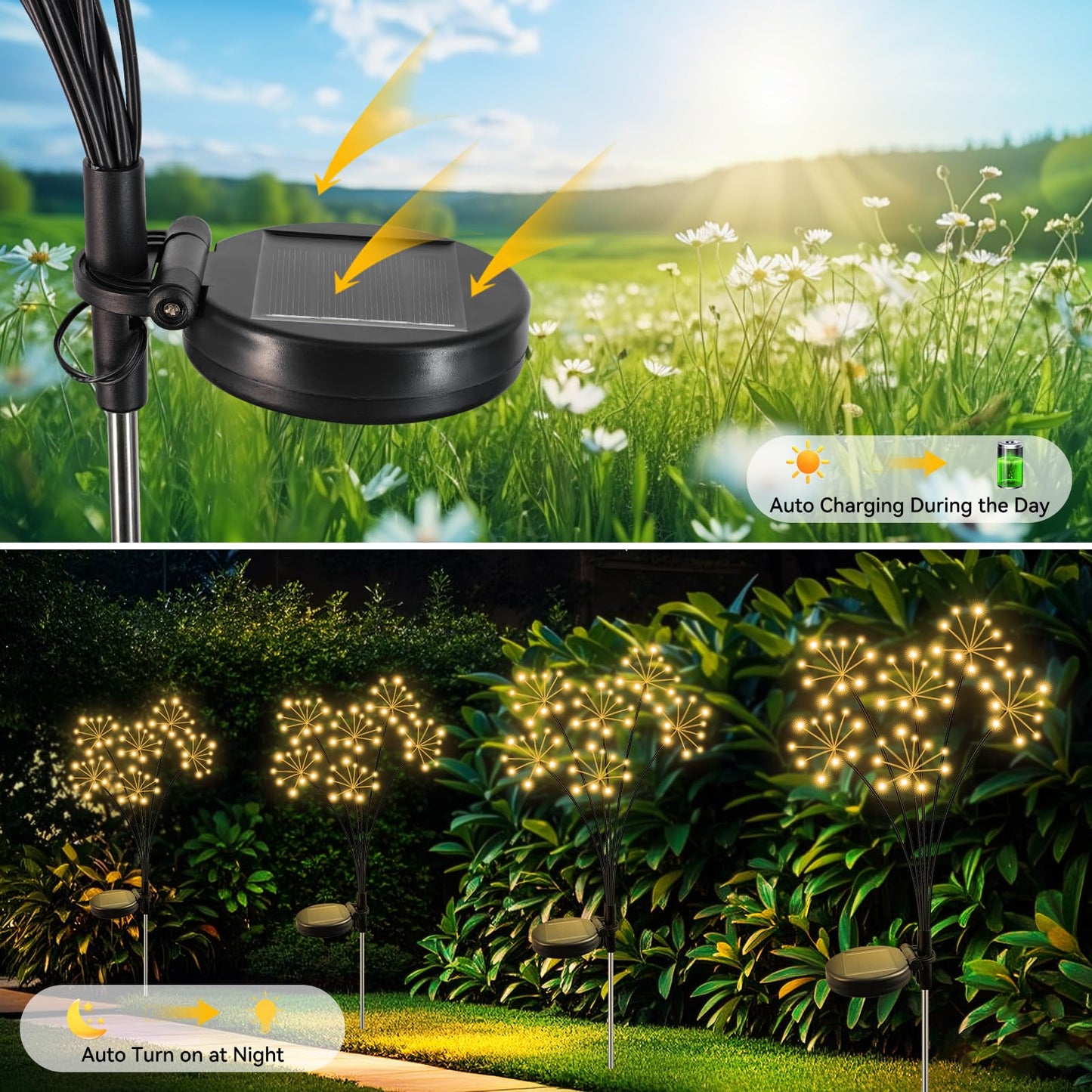 Slyuexu Solar Garden Lights 2 Pack Waterproof Swaying Starburst Light Solar Outdoor Lights for Yard Patio Walkway Pathway Party Wedding Decoration, Unique Gifts for Women, Warm White