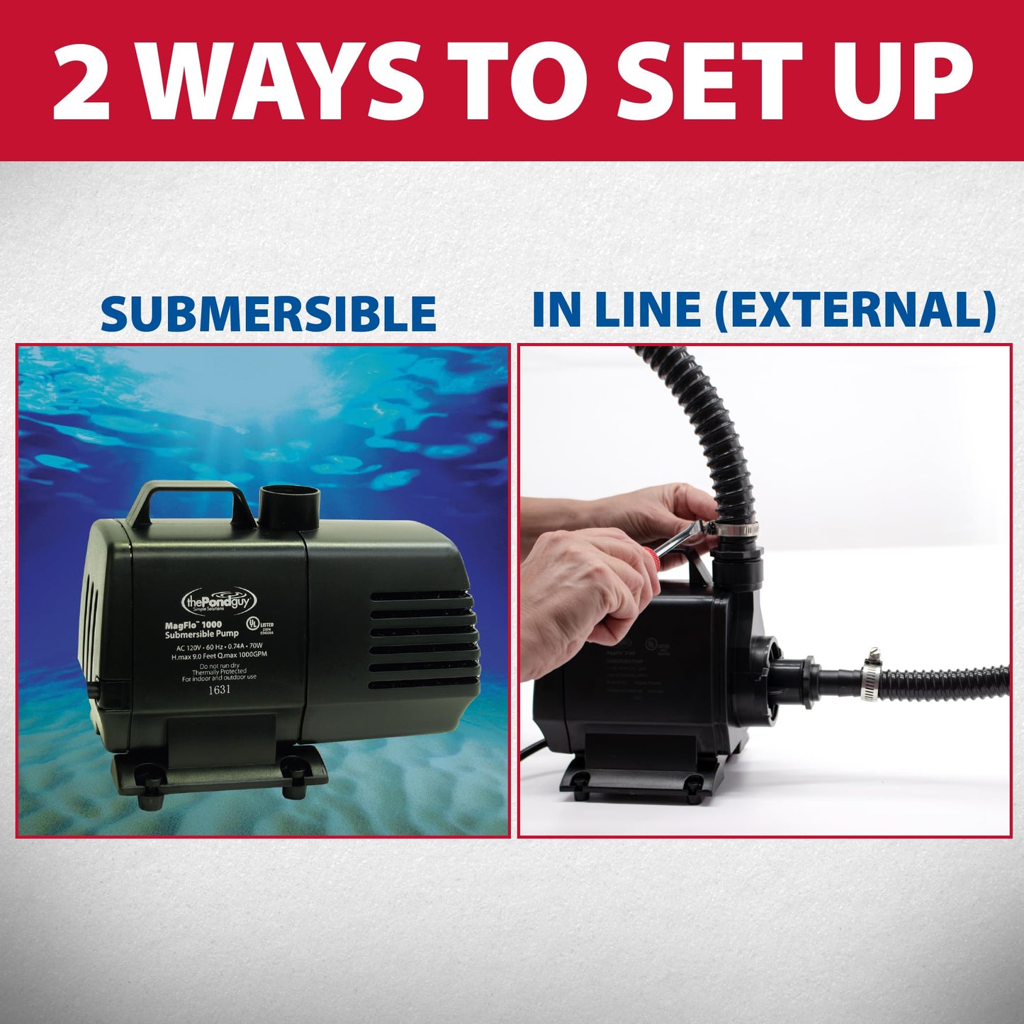The Pond Guy MagFlo High-Efficiency Compact Pump for Small Water Gardens, Quiet Multi-Purpose System for Waterfalls, Fountains or Spitters, 1340 GPH