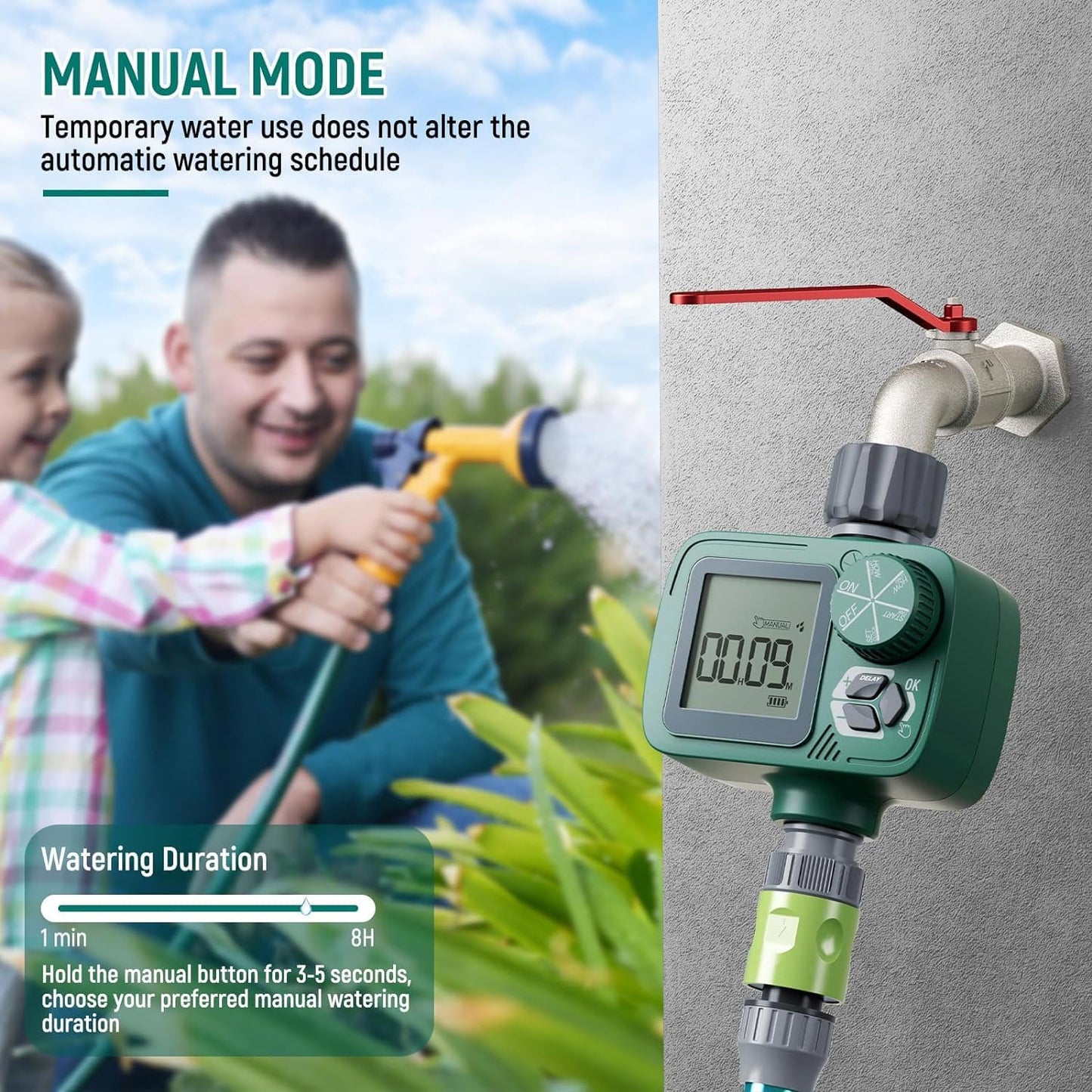 Sprinkler Timer: Programmable Hose Timer with Rain Delay/Manual/Automatic Watering System, Water Timers for Garden Hose, Digital Drip Irrigation for Yard Lawn Outdoor（1 Outlet）