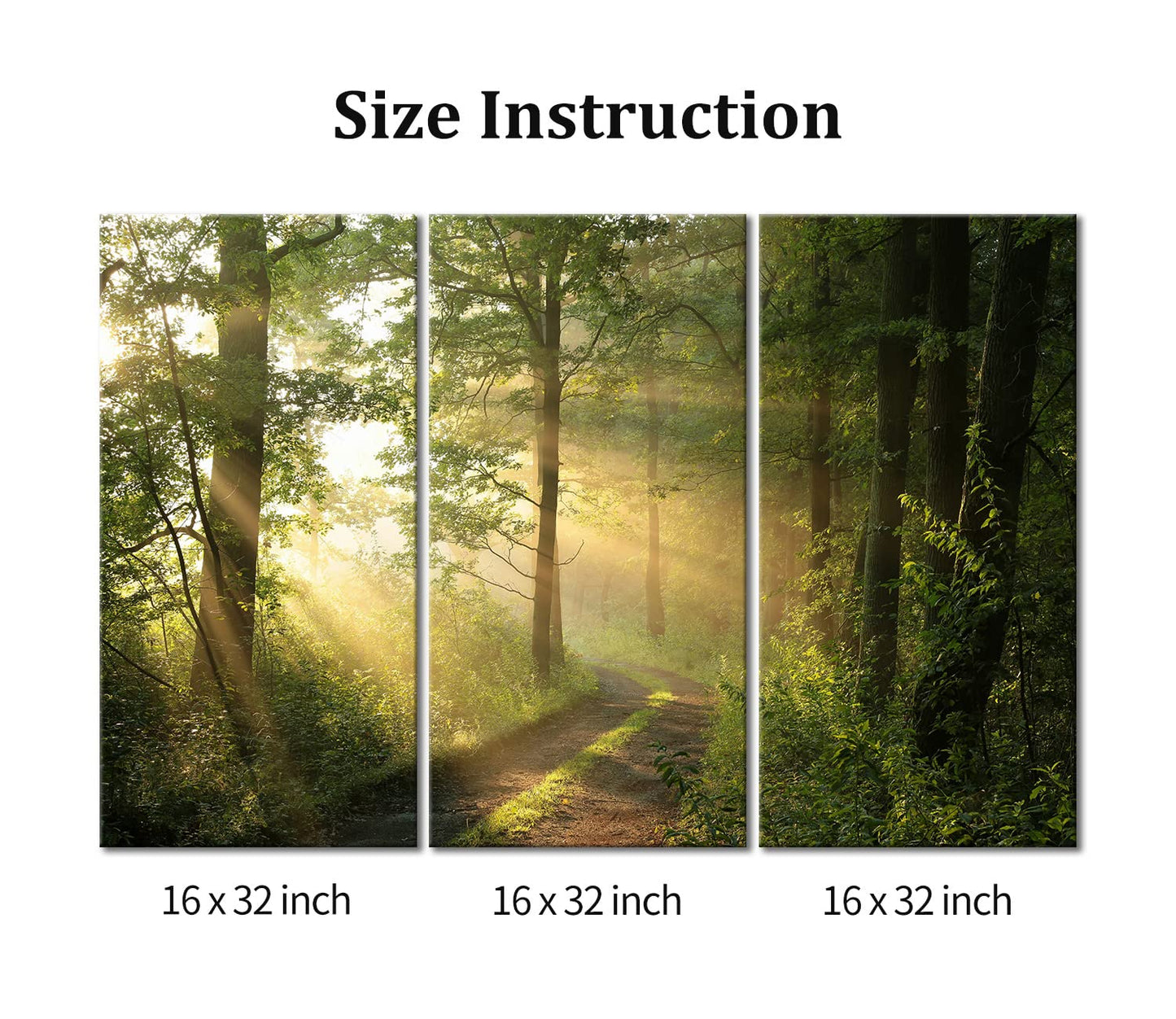 Forest Nature Wall Art Decor Sunshine Through Forest and Road Canvas Pictures Artwork 3 Panel Nuture Landscape Painting Prints for Home Living Dining Room Kitchen