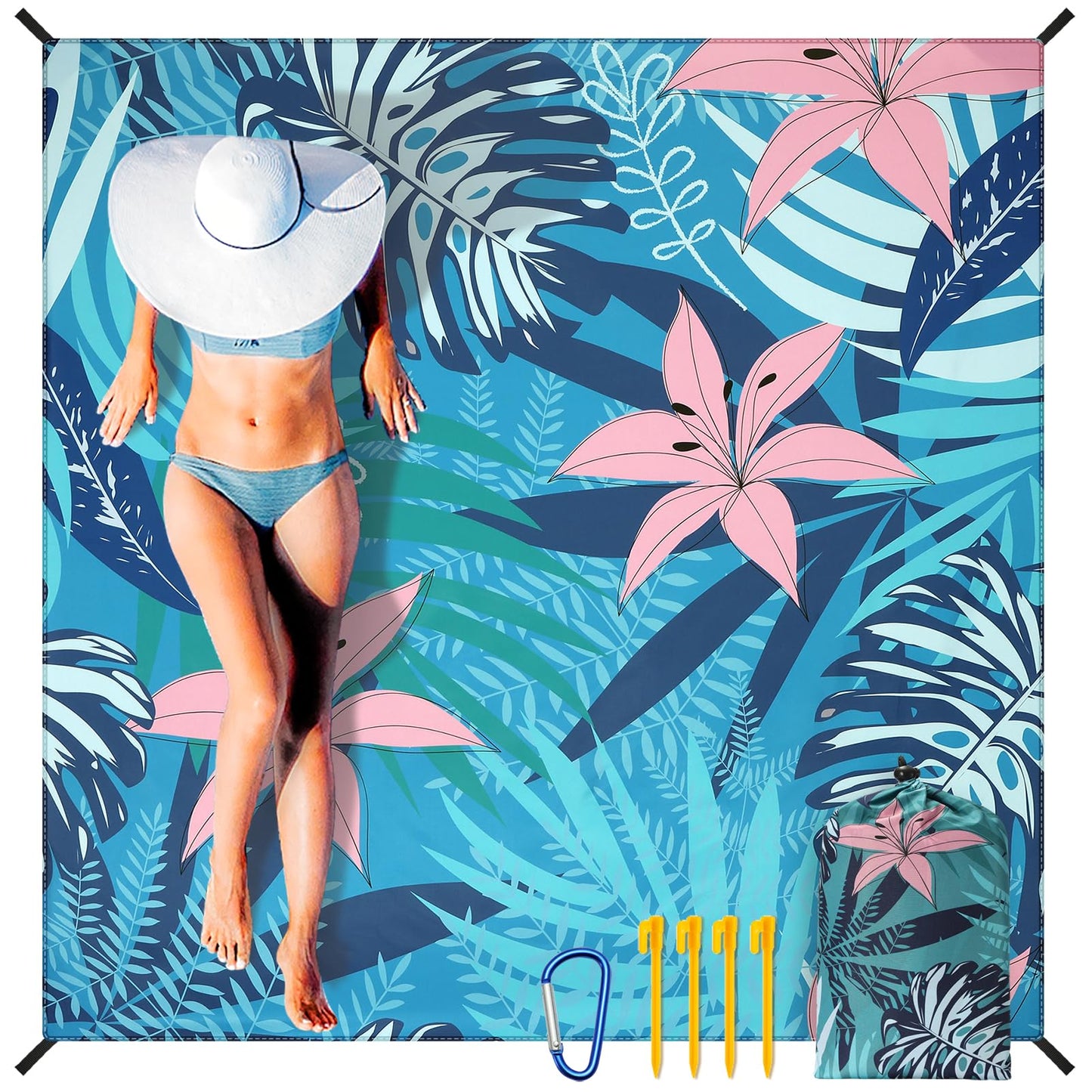 WIWIGO Beach Blanket Waterproof Sandproof Beach Mat 79" X 83"/10'x9'for 2-8 Adults Quick Drying Outdoor Picnic Mat Beach Accessories for Travel, Camping, Hiking