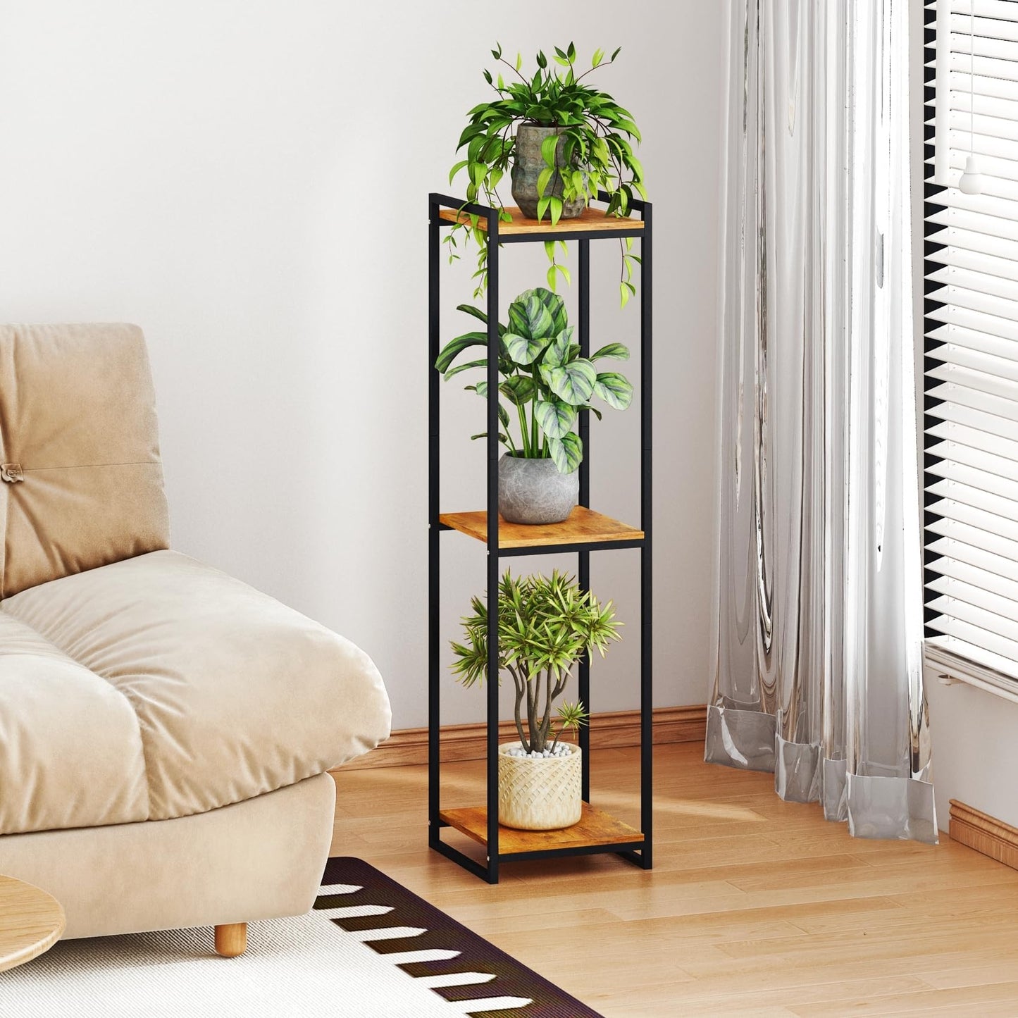 yeavs 3-Tier Plant Stand Indoor, 45" Tall Modern Plant Shelf Corner Flower Pot Holder Organizer for Living Room Balcony Garden, Rustic Brown