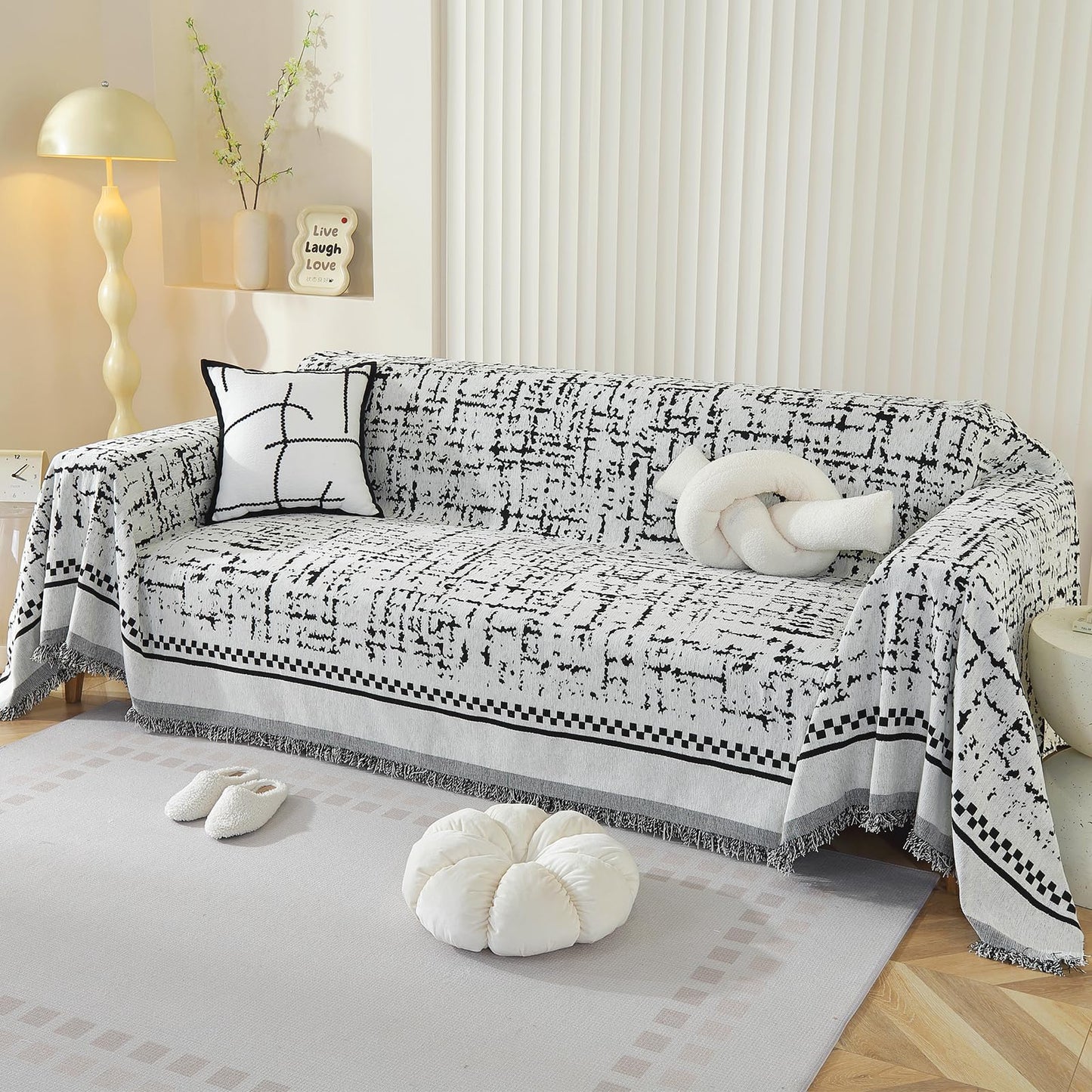 Deep Dream Boho Couch Cover Blanket, Soft Chenille Sofa Covers for 3 Cushion Couch, Sofa Slipcovers Washable Living Room Furniture Protector for Dogs Pets (Black, 71"x134")