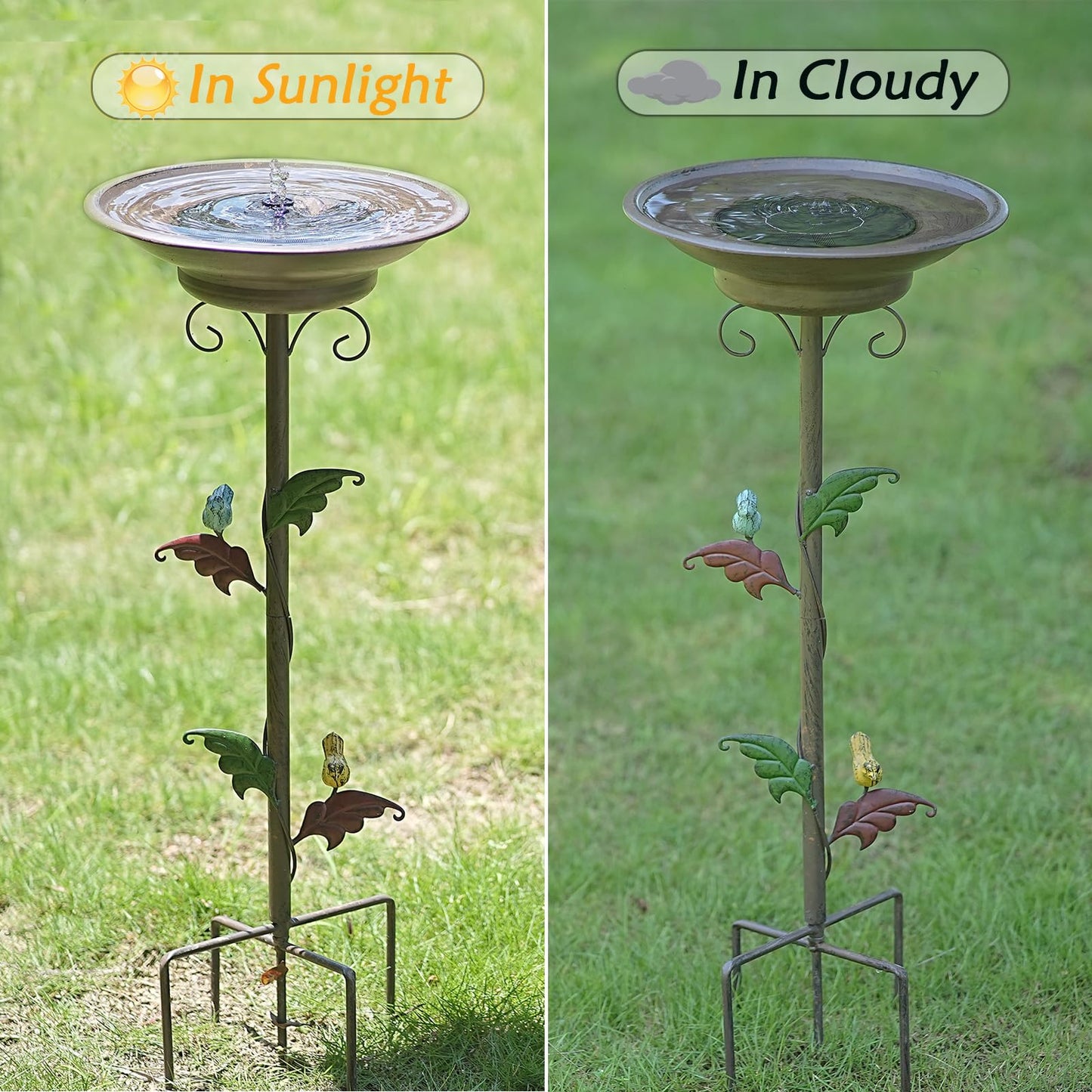 31”H Solar Bird Bath with Metal Stake, Metal Bird Bath Bubbler, Bird Baths for Outdoors with Solar Fountain for Outdoors Garden Yard Decor