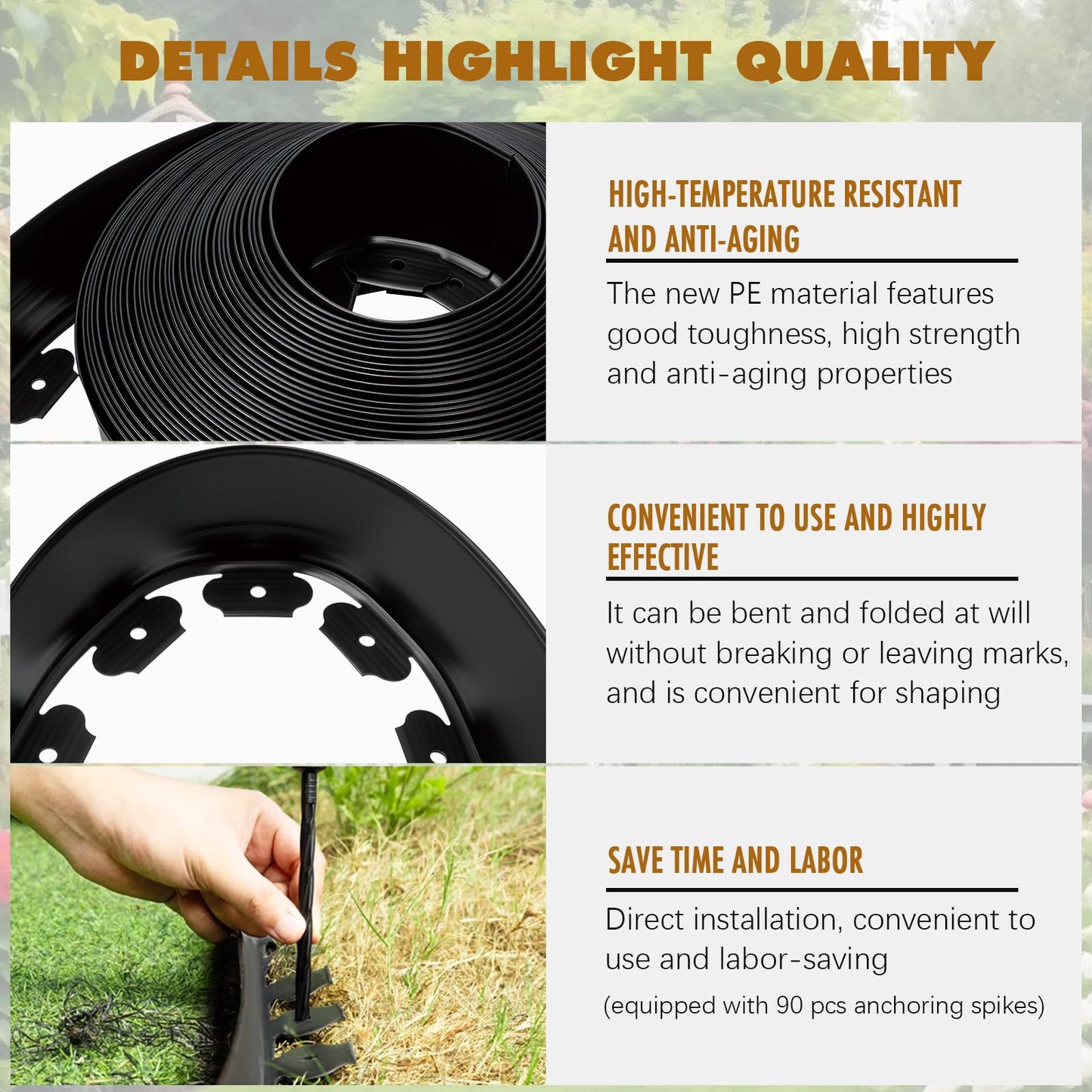 Landscape Edging 4 Inch Tall 80 FT, Garden Edging for Landscaping with 90 Pcs Anchoring Spikes & 5 Connectors, Flexible Garden Border Edging for Landscaping, Yard Lawn, Flower Beds
