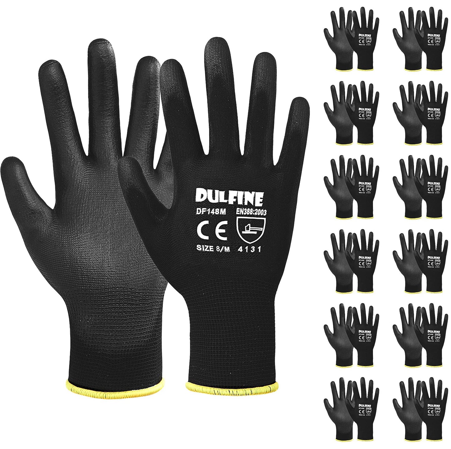 Ultra-Thin PU Coated Work Gloves-12 Pairs,Excellent Grip,Nylon Shell Black Polyurethane Coated Safety Work Gloves, Knit Wrist Cuff,Ideal for Light Duty Work. (Small)