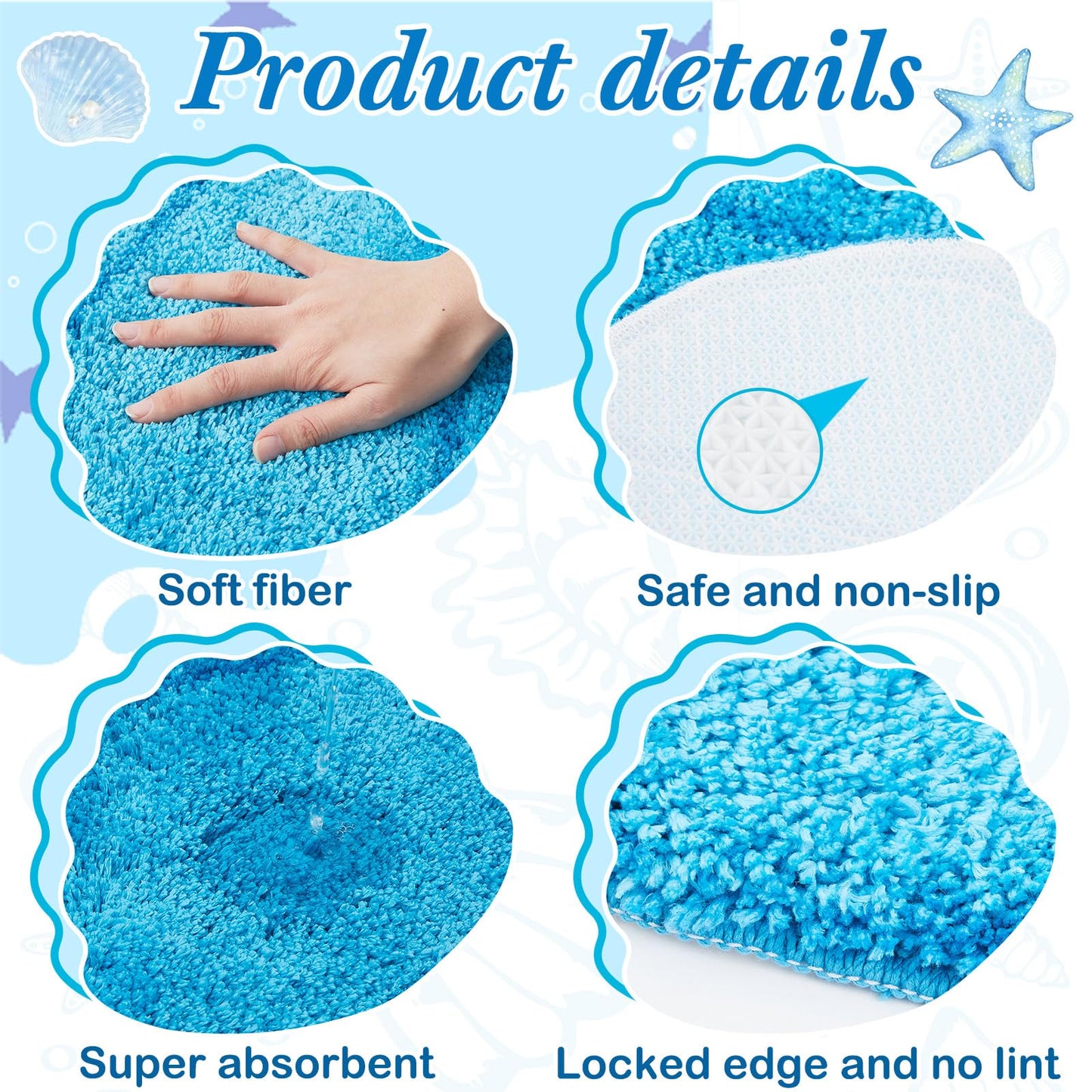Drydiet Toilet Rug U Shaped Washable Soft and Absorbent Bathroom Rugs Non Slip Bath Mat Machine Wash Bathroom Contour Rug for Toilet Base, 24 x 20 Inch(Shell)