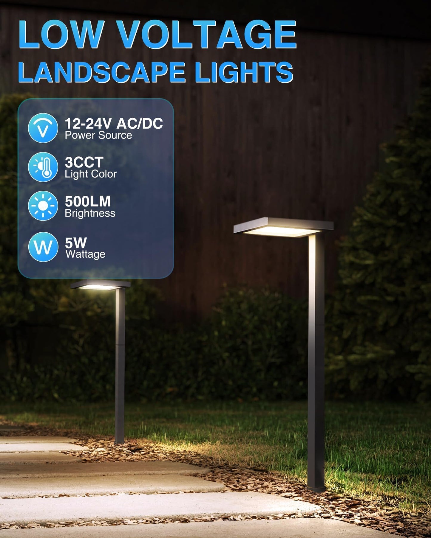 SUNVIE 3CCT Low Voltage Pathway Lights Wired Pathway Lights Outdoor 5W 3000K Anti Glare LED Low Voltage Landscape Lighting Waterproof Landscape Path Lights for Walkway Backyard Garden Patio, 4 Pack