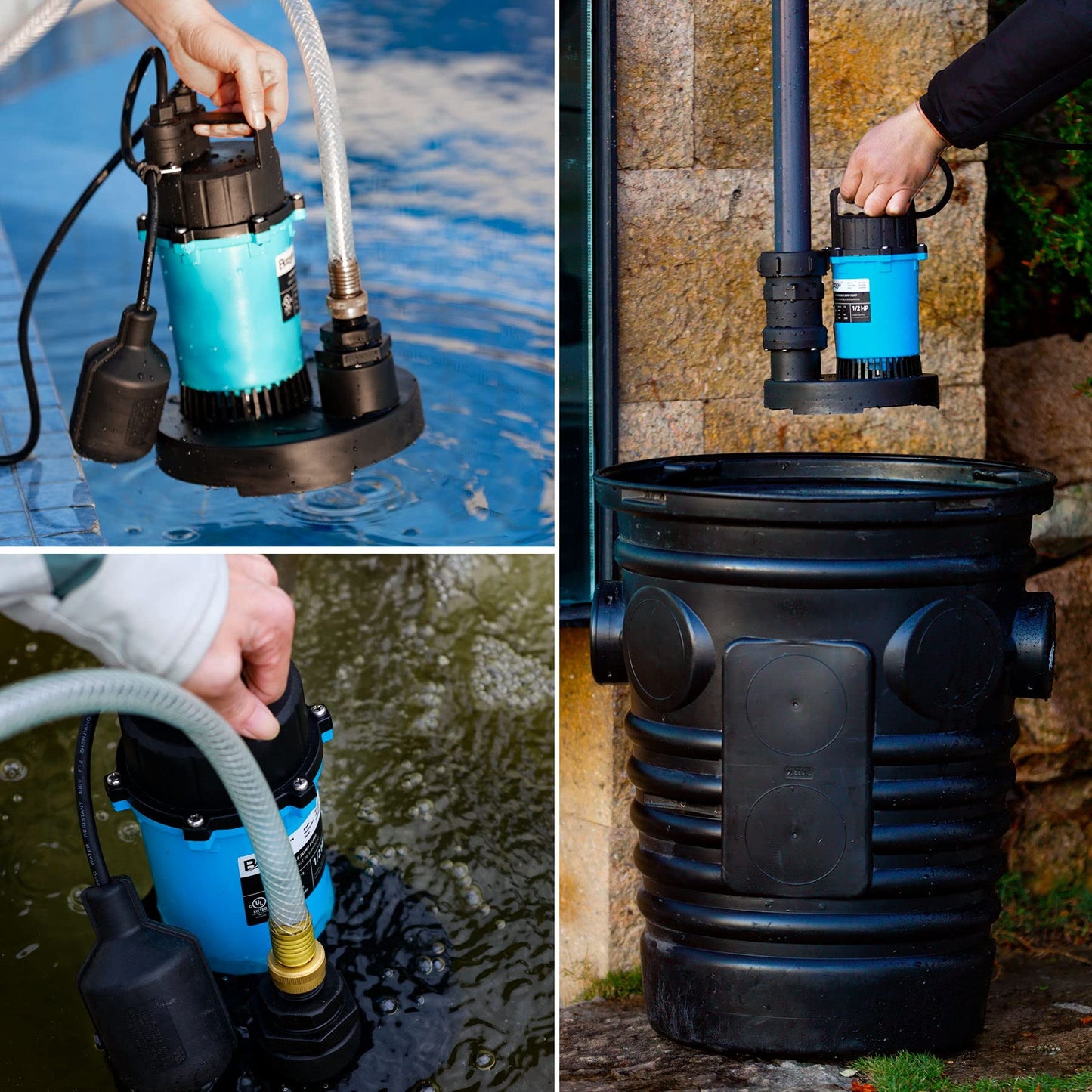BOMGIE 1/2HP Sump Pump 2980GPH Submersible Water Pump with Automatic Float Switch, Clean/Dirty Water Utility Pump for Pool Draining, Basement Flooding, Irrigation with 10ft Power Cord