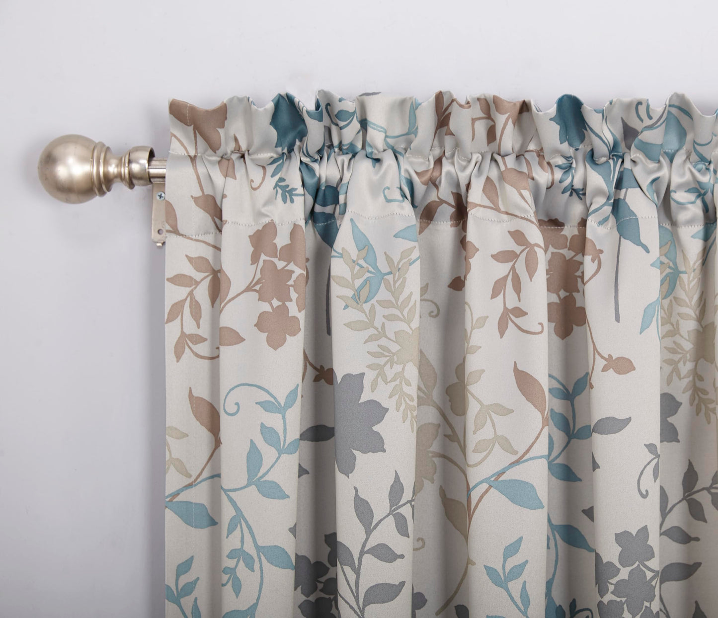 Sun Zero Kara Floral Print Energy Efficient Rod Pocket Single Curtain Panel, 54" x 84", Stone
