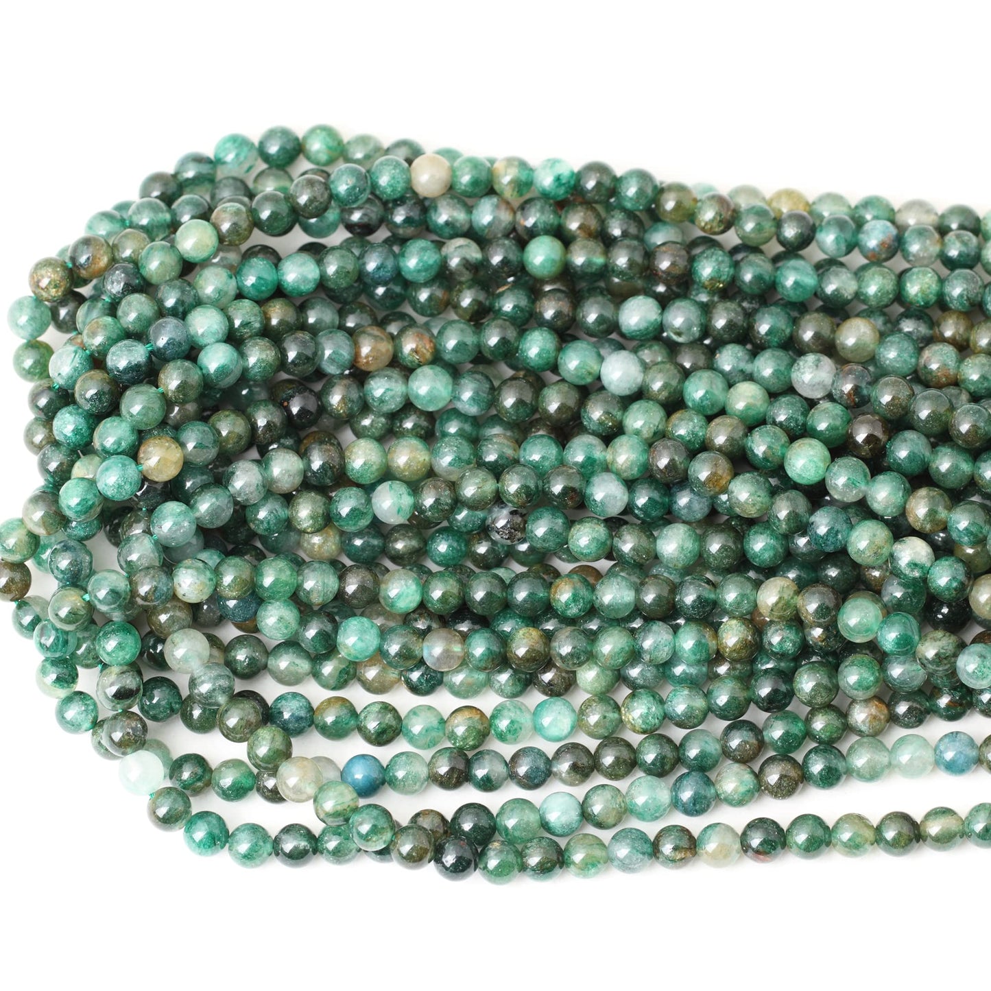 CHEAVIAN 60PCS 6mm Natural Green Mica Gemstone Smooth Surface Round Loose Beads for Jewelry Making 1 String 15 Inches