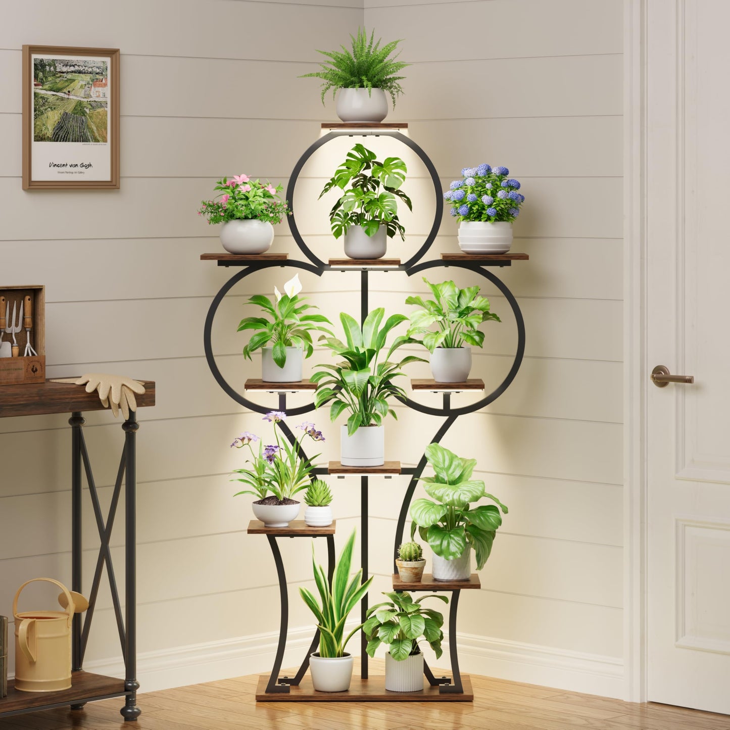 POZILAN Plant Stand Indoor with Grow Lights - 63" Indoor Plant Stands, 10 Tiered Plant Shelf for Indoor Growing, Corner Lighted Plant Shelves for Balcony, Living Room, Patio, Black