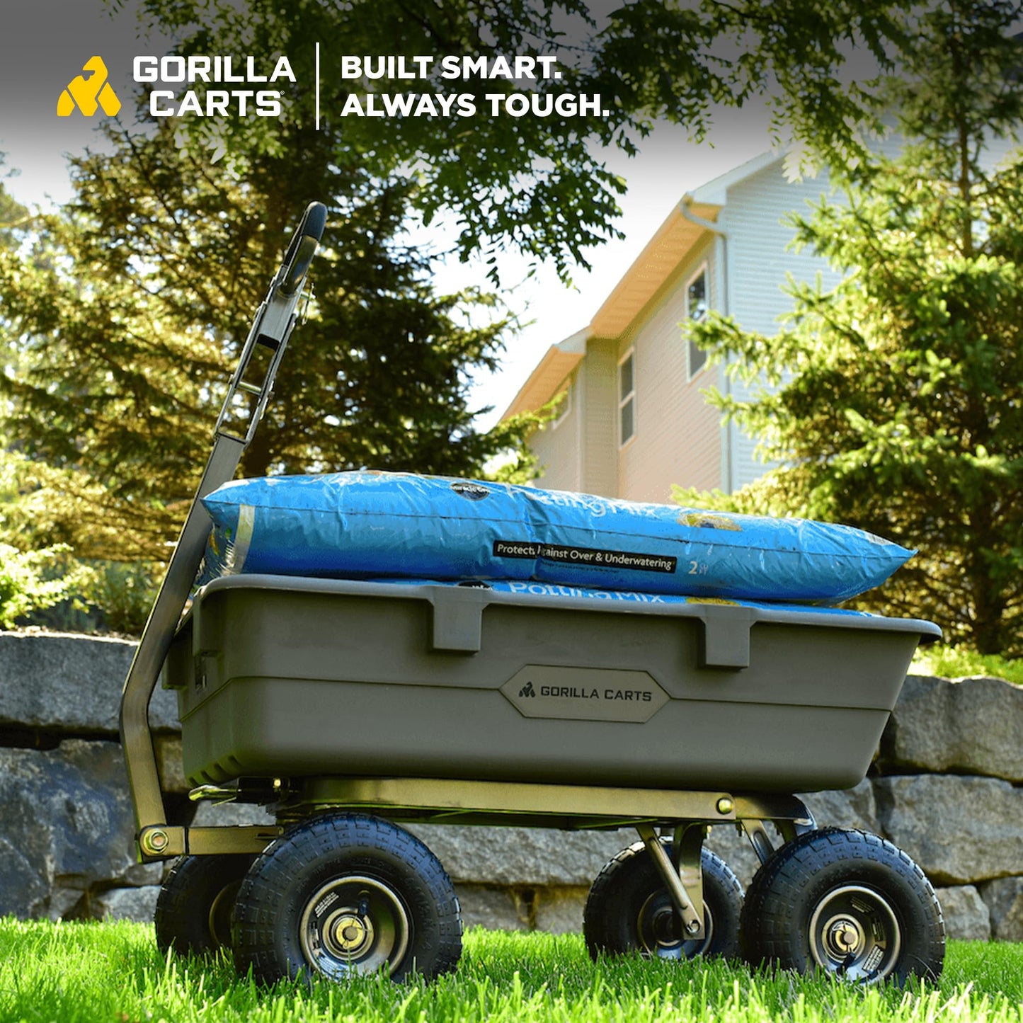 Gorilla Carts Heavy-Duty Poly Dump Cart, 5 Cu Ft Tub, 800 lb Haul Capacity, Gray – Towable Utility Wagon with Quick-Release Dumping & Pneumatic Tires for Yard, Landscaping and Gardening