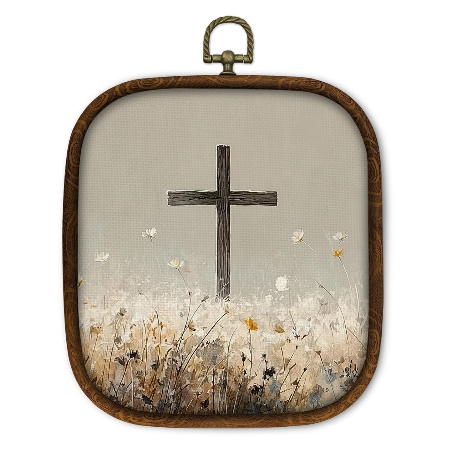 WULQYING Christian Crosses Religious Wall Art Decor, Minimalist Jesus Christian Faith Square Framed Canvas Art Prints, Field Landscape Wall Hanging Decor for Home Bedroom Church, 5.7x6.5 Inches
