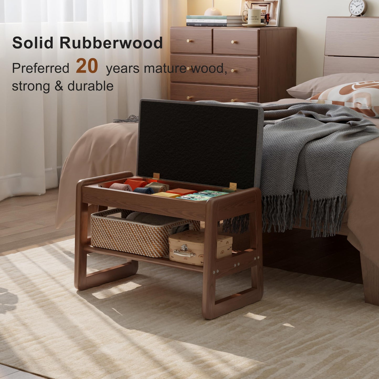 AQIMUELE Shoe Rack Bench,2 Tiers Shoe Bench with Storage with Flip-Top,Wood Shoe Rack for Entryway,Hallway（Walnut Upholstered Seat,11.8" D x 23.62" W x 15.7" H）