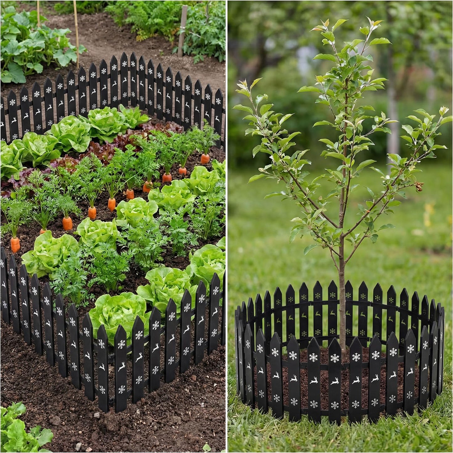 Anglechic 48 Pcs Garden Fence Edging Plastic Picket Barrier Decorative 12 Inch Total Plastic Picket Fence Border for Flower Beds Lawn Edging Landscape Guard for Yard Path Small Animal(Black)