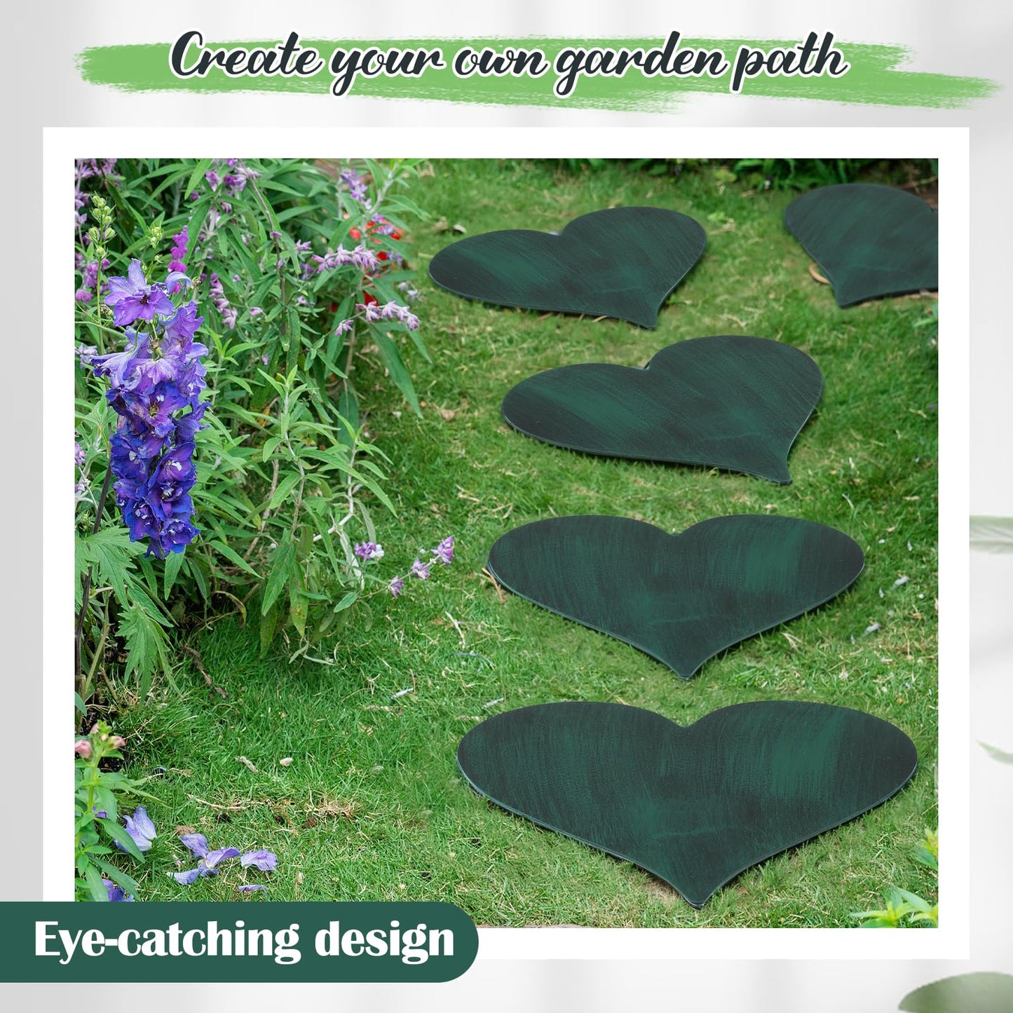 Tandefio 3 Pcs Heart Garden Stepping Stones Brown Cast Iron Stepping Stones Rustic Style Outdoor Stones for Garden Walkway Outside Decorative Decor, 12 Inches (Green)