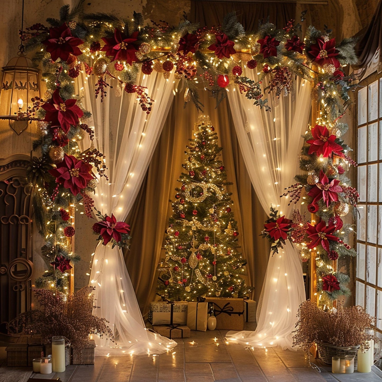 Fomcet Tulle Backdrop Curtains with Lights String White 10FT X 8FT Sheer Curtain with Lights Tulle Curtains Backdrop for Wedding Birthday Party Baby Shower Photo Shoot (2 Panels 5x8FT)