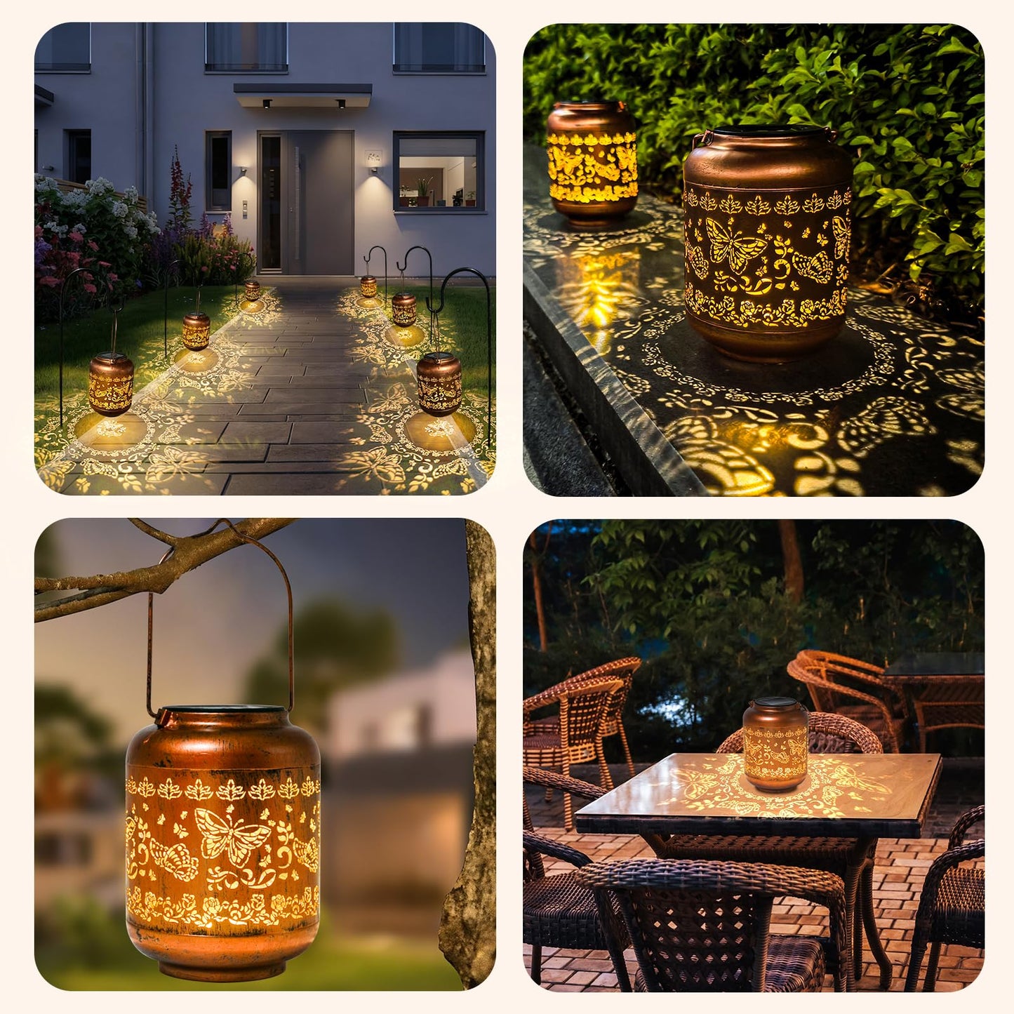 Mothers Day Gifts for Mom Women - Butterfly Solar Lanterns Outdoor Waterproof Metal Hanging Solar Lights for Yard Garden Decor Gardening Ornament Birthday Gifts for Her Grandma