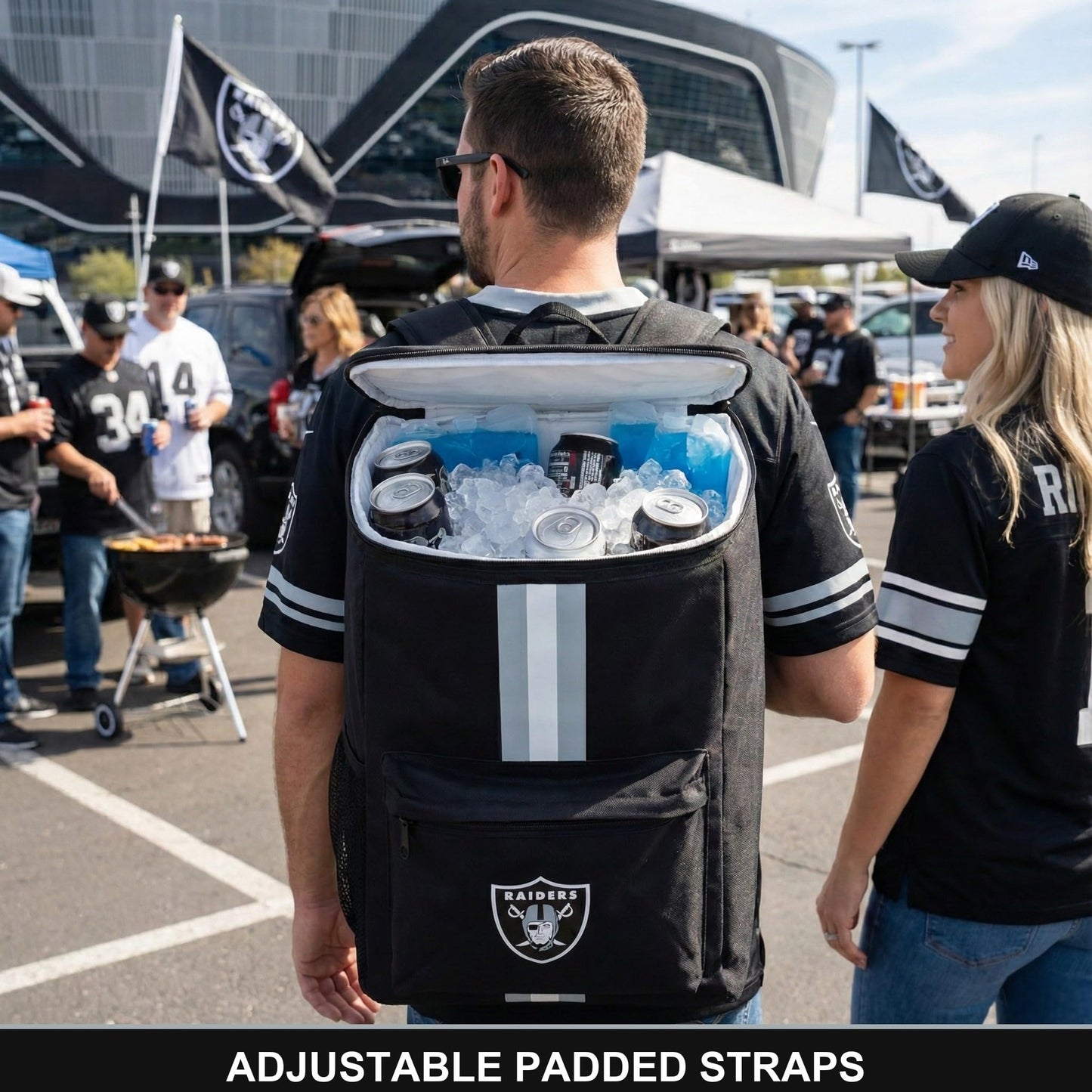FOCO Las Vegas Raiders NFL Cooler Backpack, 24L — Insulated Soft Sided Ice Chest, Holds 36 Cans, Officially Licensed