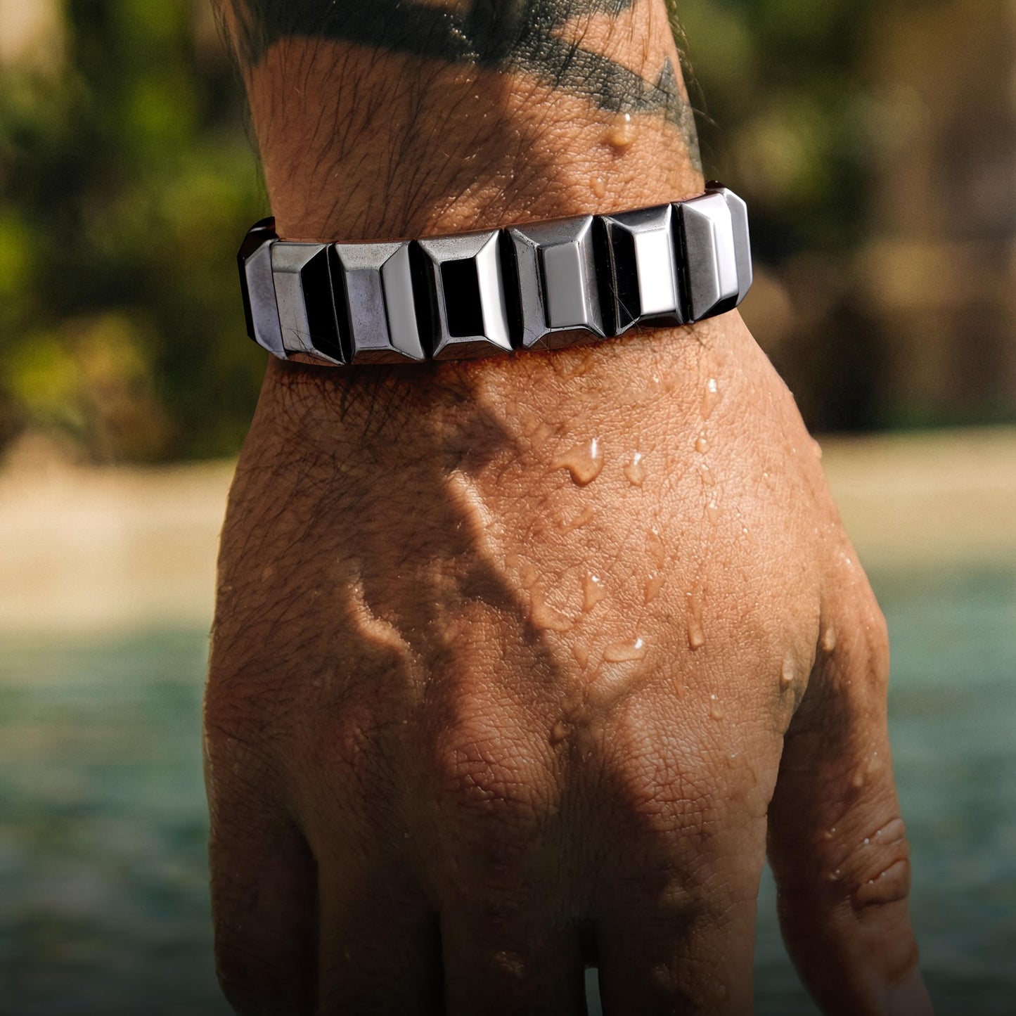 DONYUDE Hematite Bracelet for Men Black Natural Hematite to Reclaim Energy Confidence Elastic Crystal Bracelets Motivational Gift Unleash Your Inner Strength Birthday Gifts Jewelry