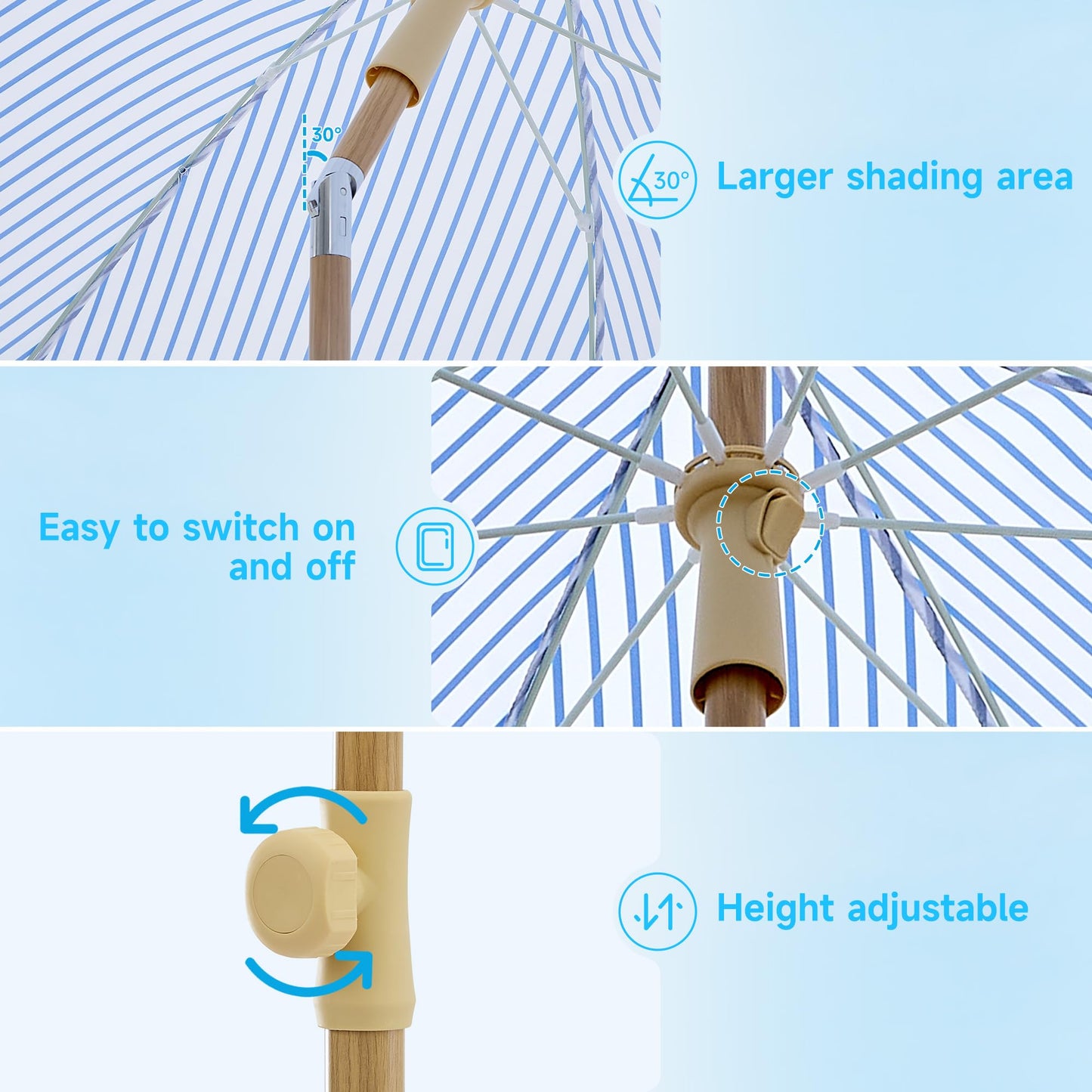 Kbrellaoutlets Patio Umbrella with UPF 50+ Protection, 8 Ribs, Push Button Tilt - Versatile Outdoor Shade for Garden, Courtyard, and Beach (Blue Pinstripe)